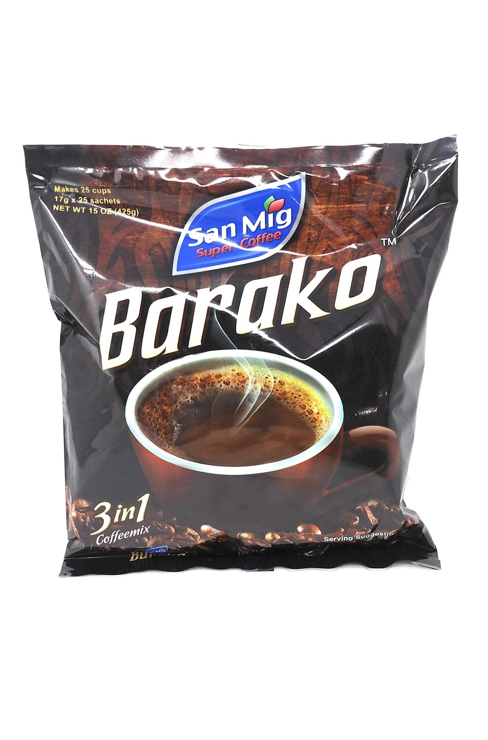 San Mig Super Coffee Barako 3-in-1 Coffeemix 17g x 25 Sachets, Net Wt 15oz (425g)