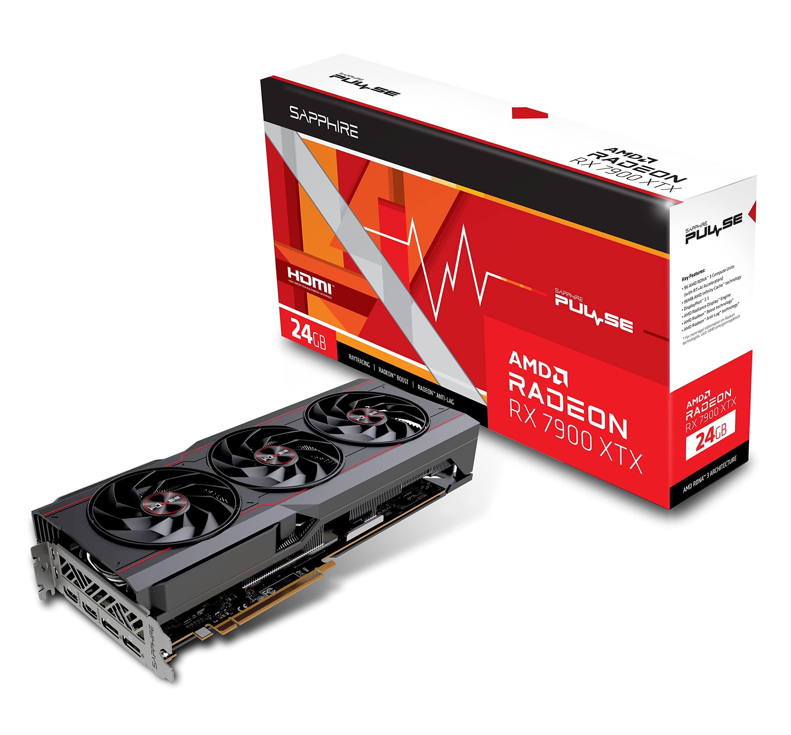 Sapphire 11322-02-20G Pulse AMD Radeon RX 7900 XTX Gaming Graphics Card with 24GB GDDR6, AMD RDNA 3