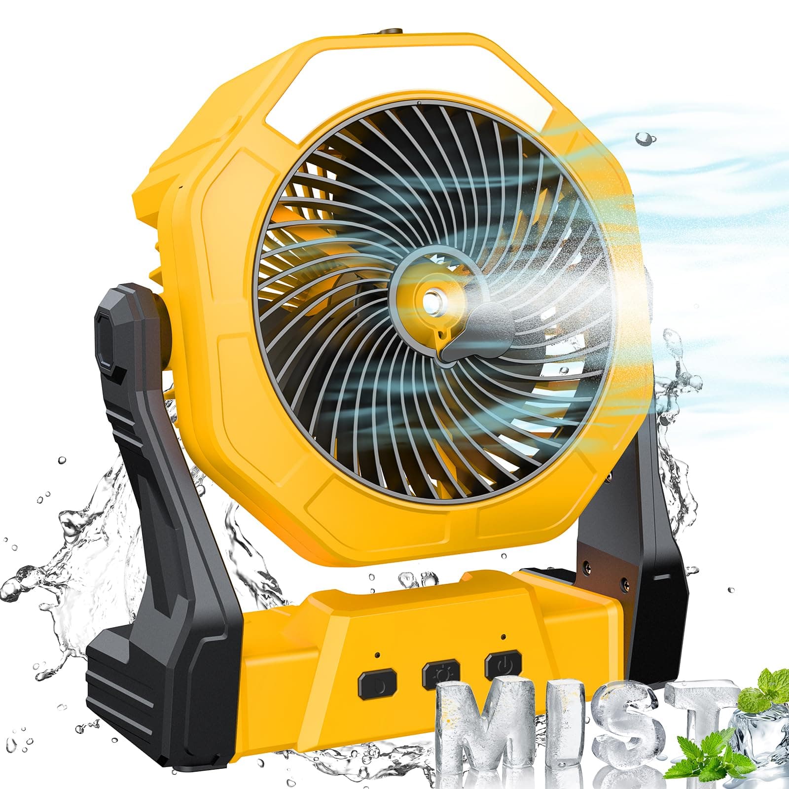 Portable Misting Fan,8-Inch 10000mAh Rechargeable Battery Operated Camping Fan Beach with 250mL Water Tank &LED Lantern,Cooling Mist for Home Desk,Patio,Camping,Outdoor&Indoor Use, Yellow (P20)