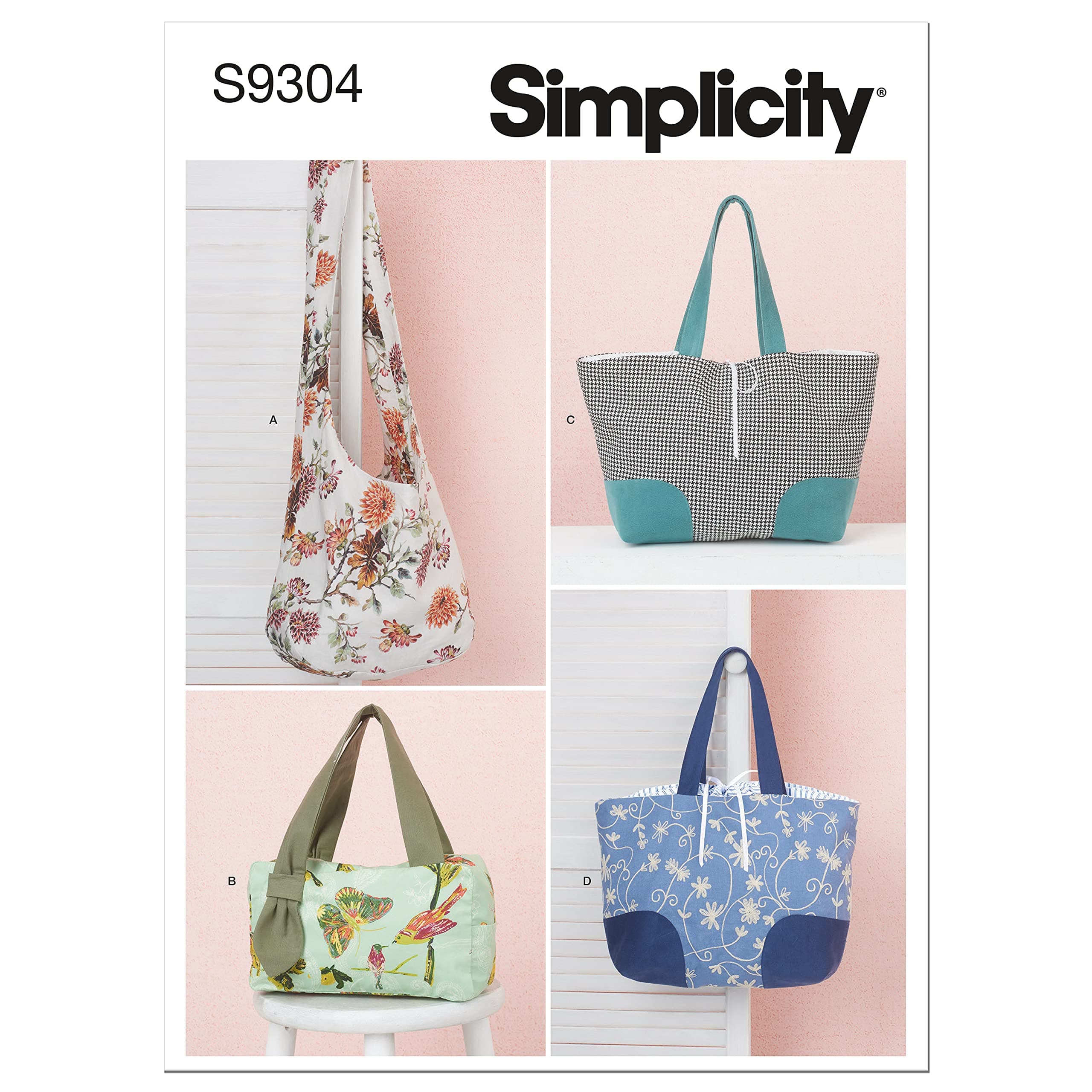 Simplicity Handbag, Hobo, Tote Bag Packet, Code 9304 Sewing Pattern, One Size, White,SS9304OS