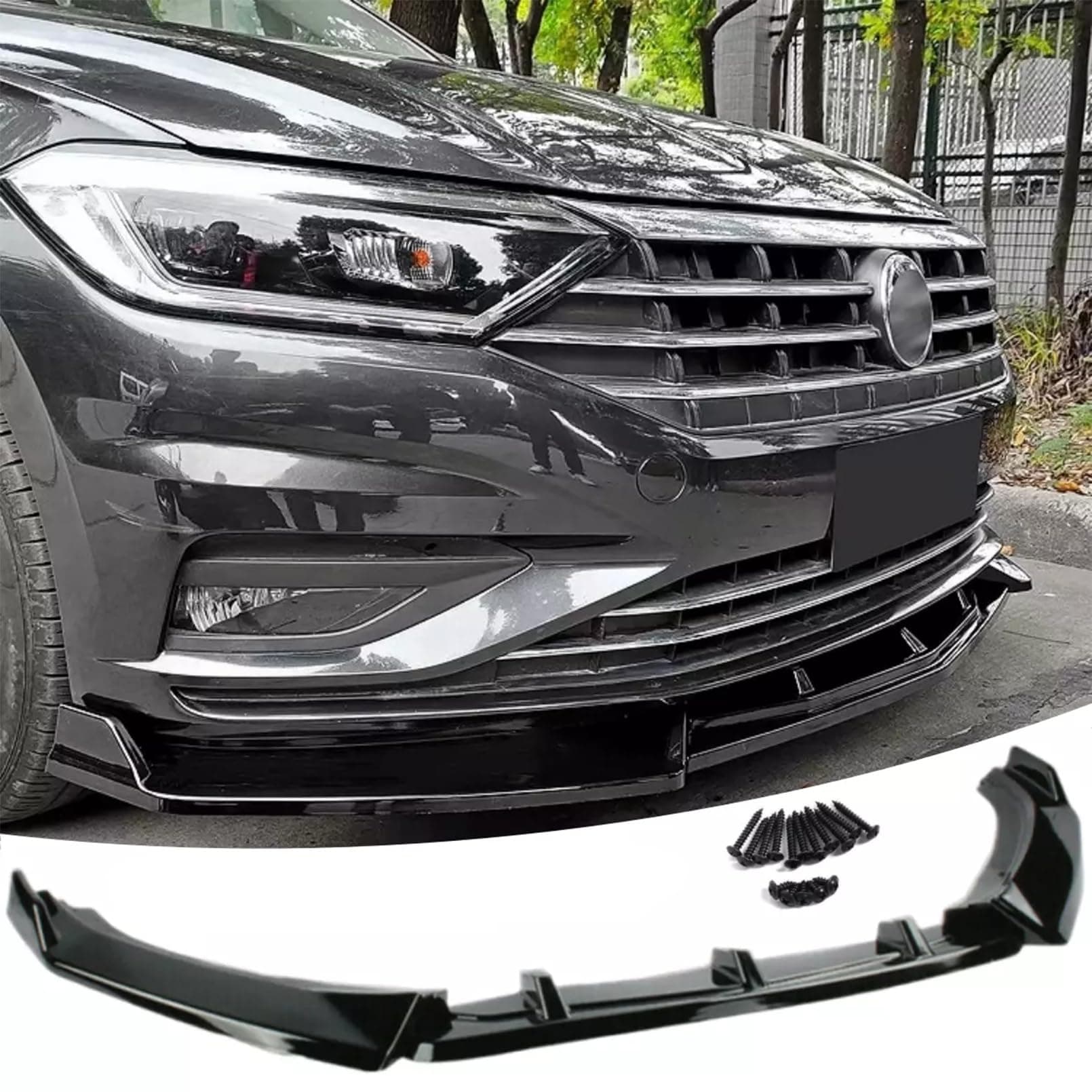 Bright Black Front Bumper Lip Splitter Spoiler Compatible with Volkswagen VW Jetta MK7 2019 2020 2021 S/SE/SEL/Trendline/R-Line Accessories