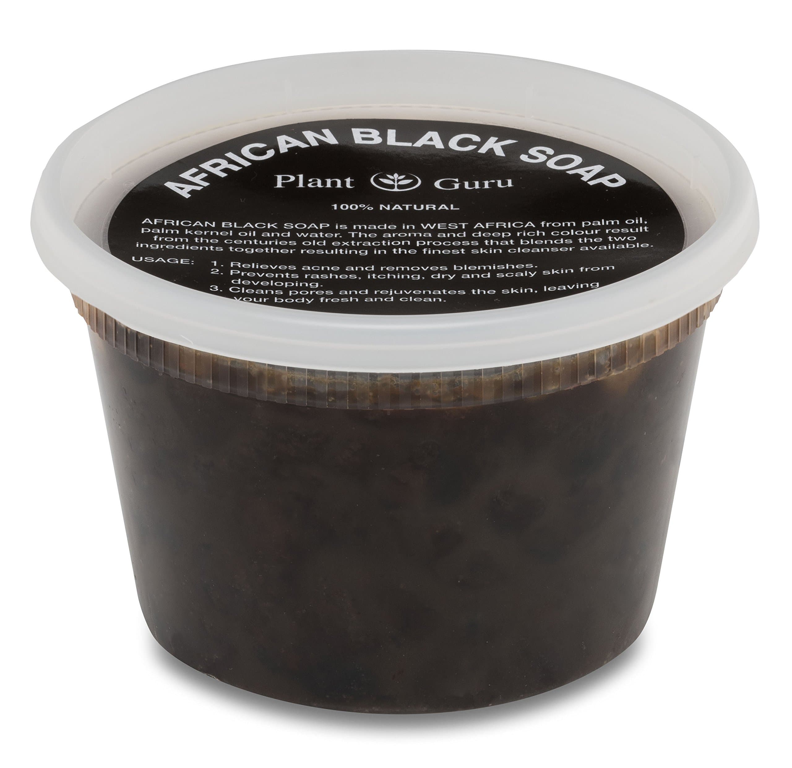 Plant Guru African Black Soap Paste 16 oz. / 1 lb. - 100% Raw Pure Natural From Ghana. Acne Treatment, Aids Against Eczema & Psoriasis, Dry Skin, Scars and Dark Spots. Great For Pimples, Blackhead.