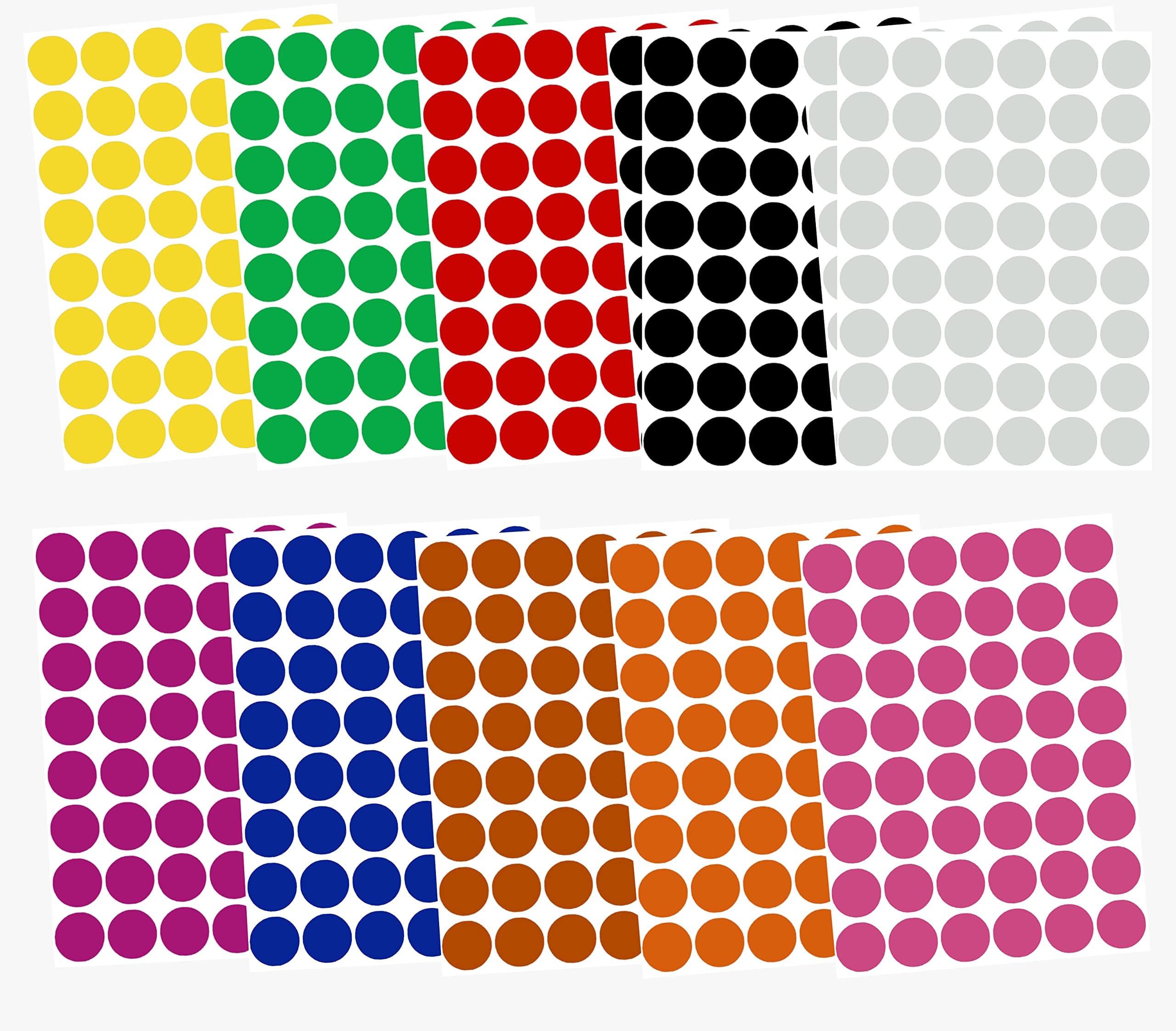 Color Coding Labels ~ 3/4" diameter (11/16-17mm) Round Dot Stickers 10 colors combination - Black, White, Red, Yellow, Pink, Red, Orange, Brown and Blue - 576 pack
