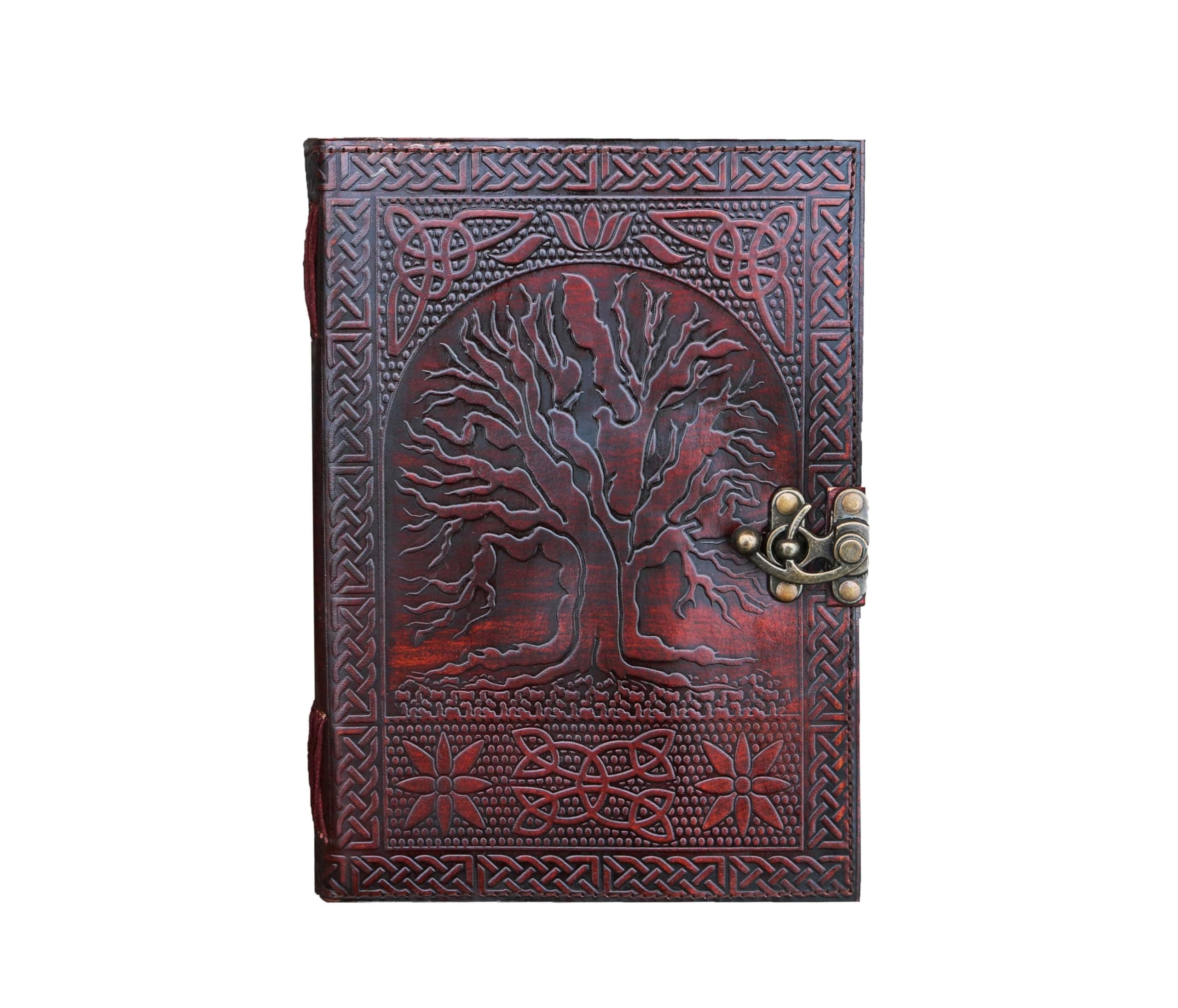 8" Leather Journal with clasp Tree of life emboss Writing Pad Blank Notebook Handmade Notepad For Men & Women Unlined Paper Best Present Sketchbook Travel Diary To Write Book Of Shadows Refillable