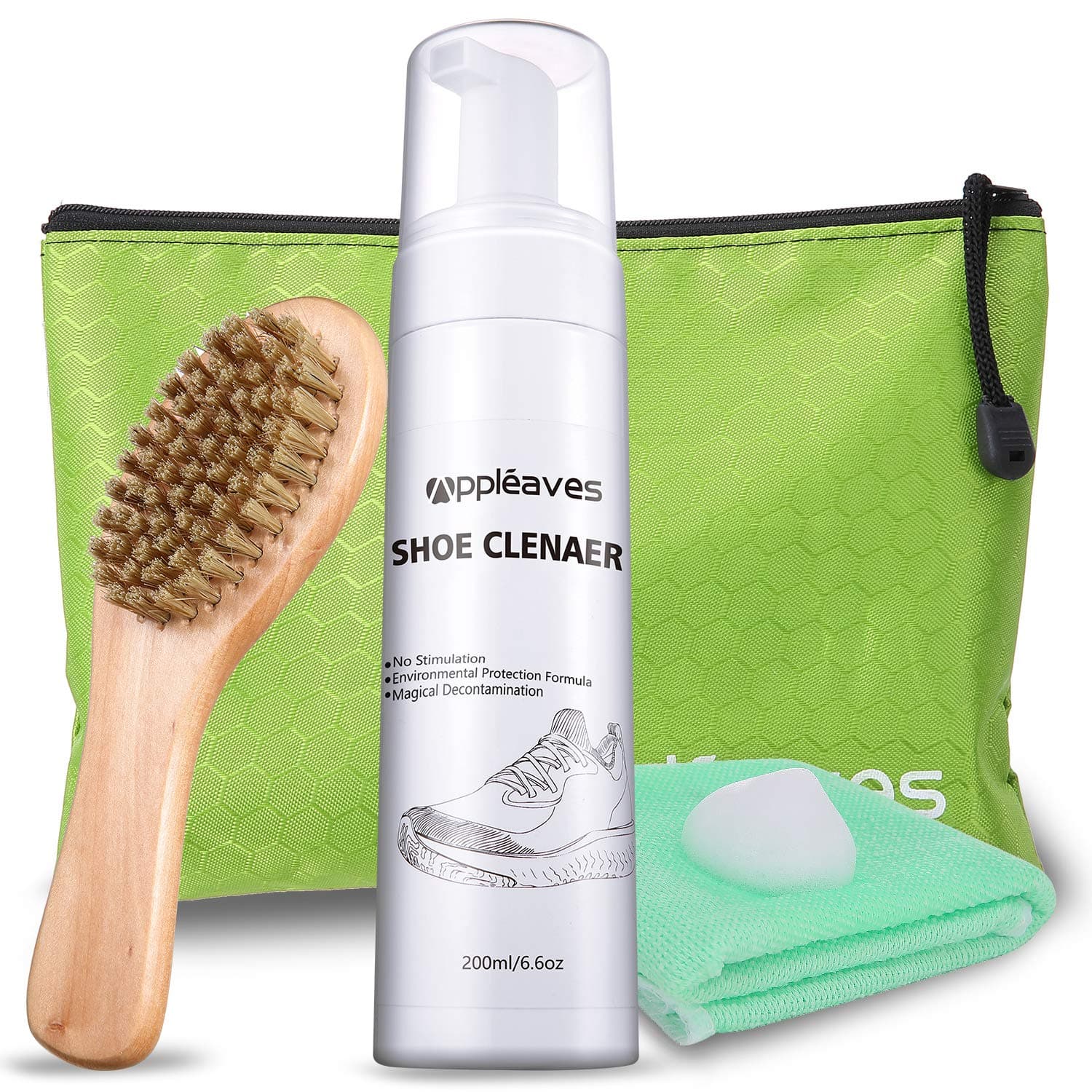 Shoe Cleaner Kit - Appleaves Bundle, Clean 65 Pairs, Sneaker Cleaner, Fabric Cleaner, Cleaning Brush , Miracle Cleaning Polish Kit, White/Black/Brown/Red/Sneaker/Leather/Canvas/Tennis Shoe