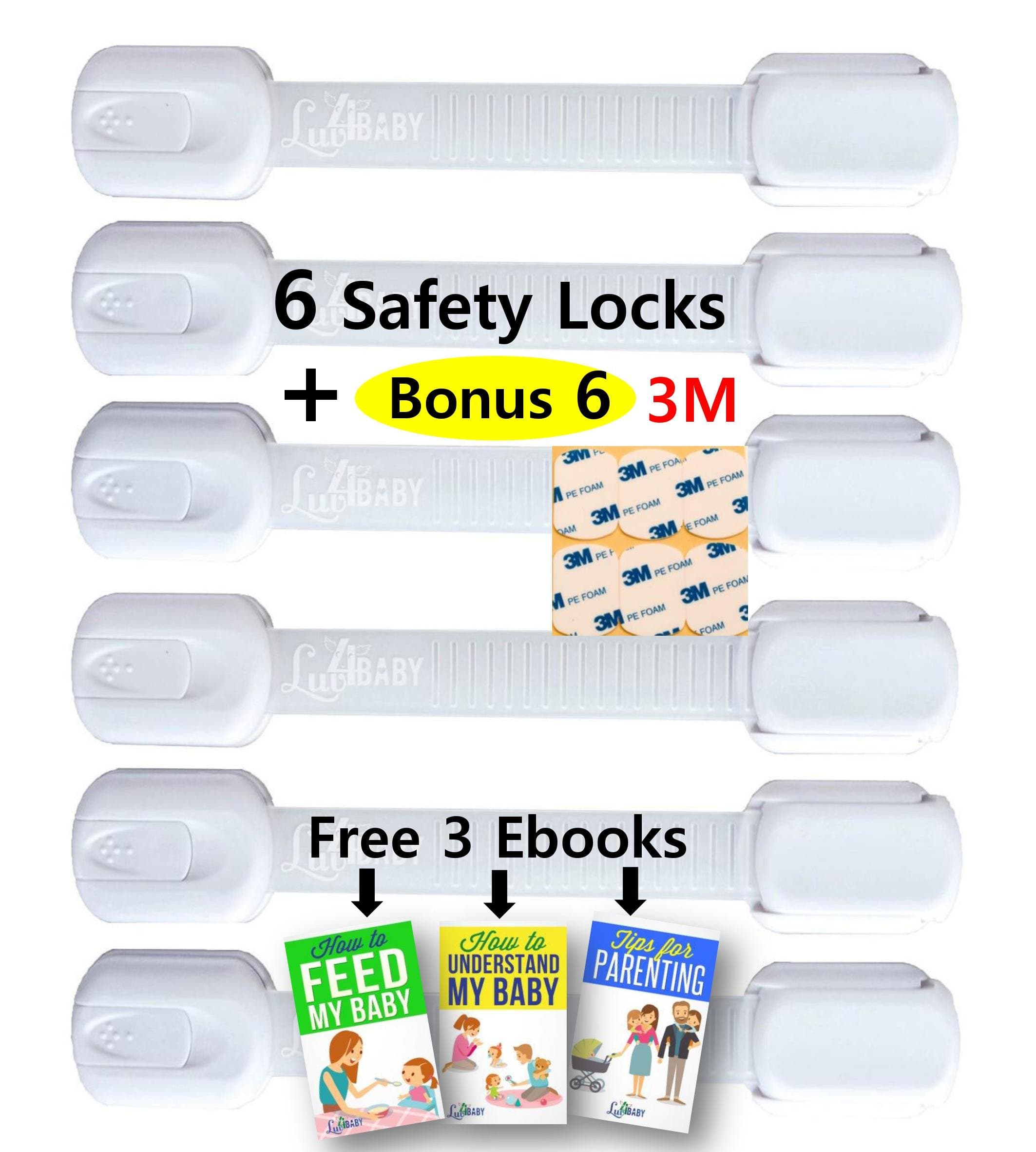 Adjustable Child Safety Locks by Luv4Baby - Latches to Baby Proof Cabinets, Drawers, Fridge, Dishwasher, Toilet Seat - No Tools or Drilling - Reusable With Extra 6 3M Adhesives Included - 6 Pack