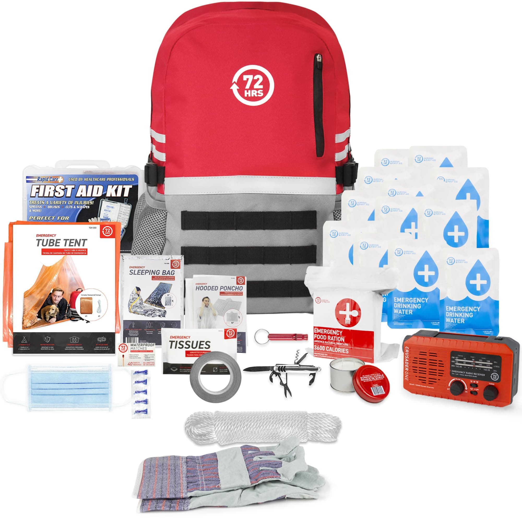 72 HRS Deluxe Emergency Survival Kit - Heavy Duty 72 Hour Bag Survival Kit for Earthquake, Hurricane, Tsunami, Winter, Blackout - Includes Emergency First Aid Kit, Water, Food