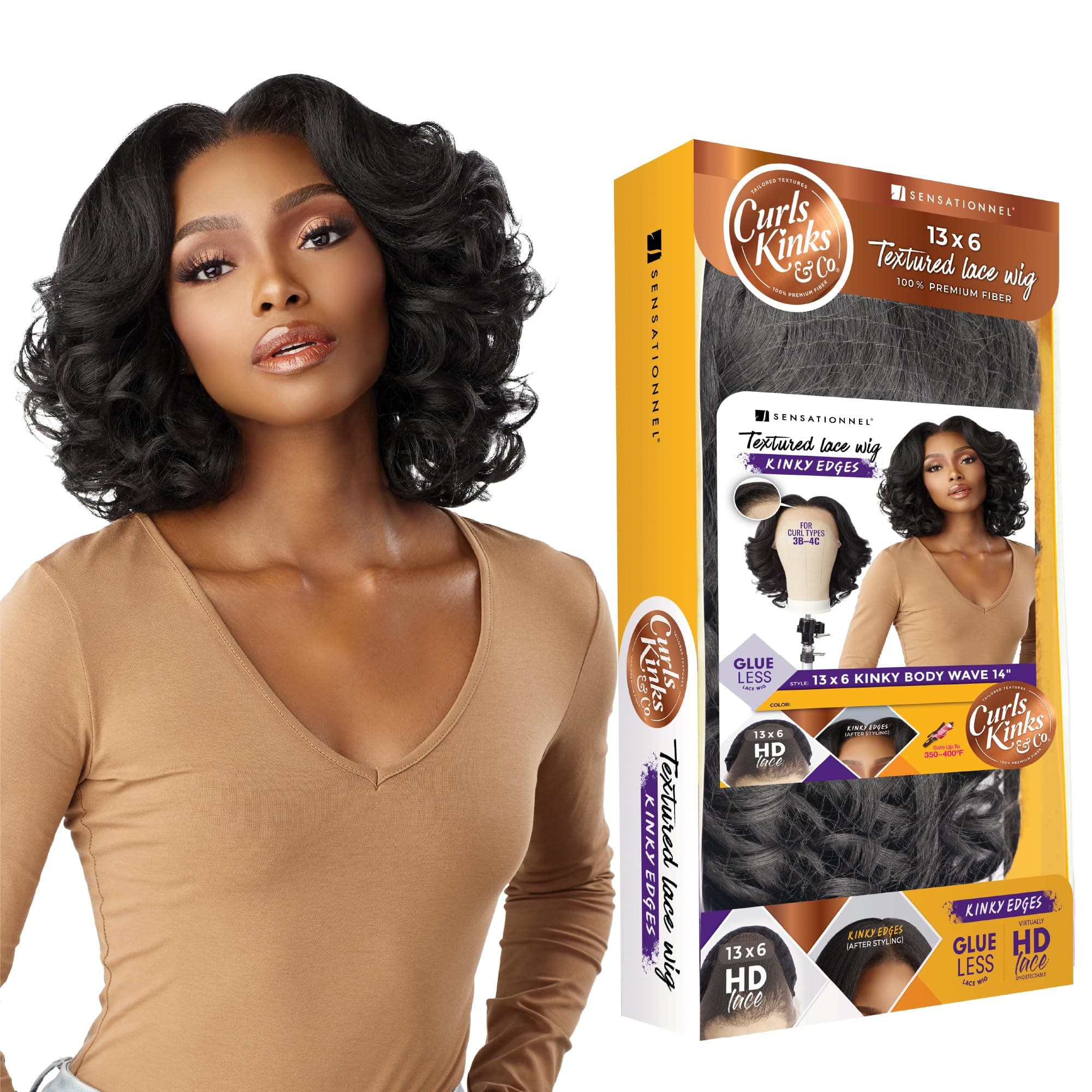 Kinky Edge Wig 13x6 Wavy Glueless Synthetic Wig 14" Wavy 14" 14" 1B Offblack
