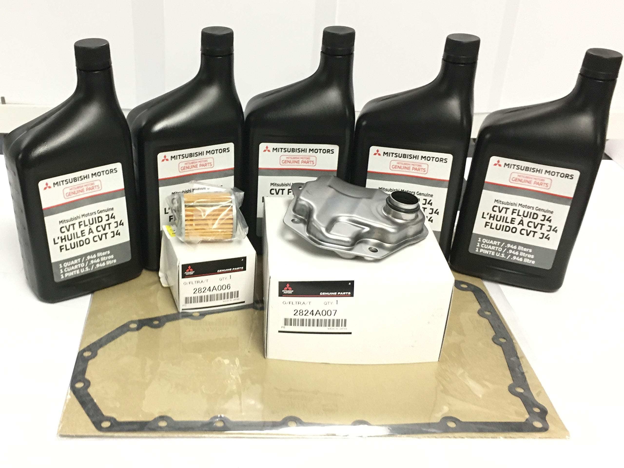 CVT Transmission FLUID & FILTERS Service KIT J4 Fluid (5 Qts) and BOTH Filters & Gasket MZ321212 2824A006 2824A007 2705A049 Lancer, Outlander, Outlander Sport/See Description for Fitment