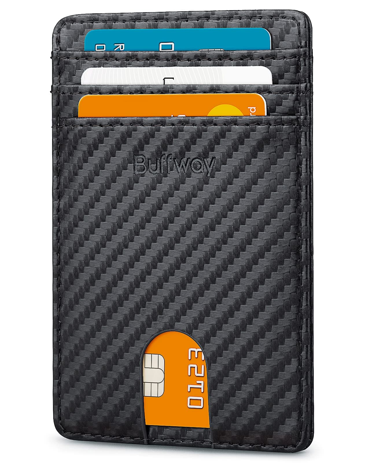 Mens Slim Wallet, Minimalist Thin Front Pocket Leather Credit Card Holder with RFID Blocking for Work Travel