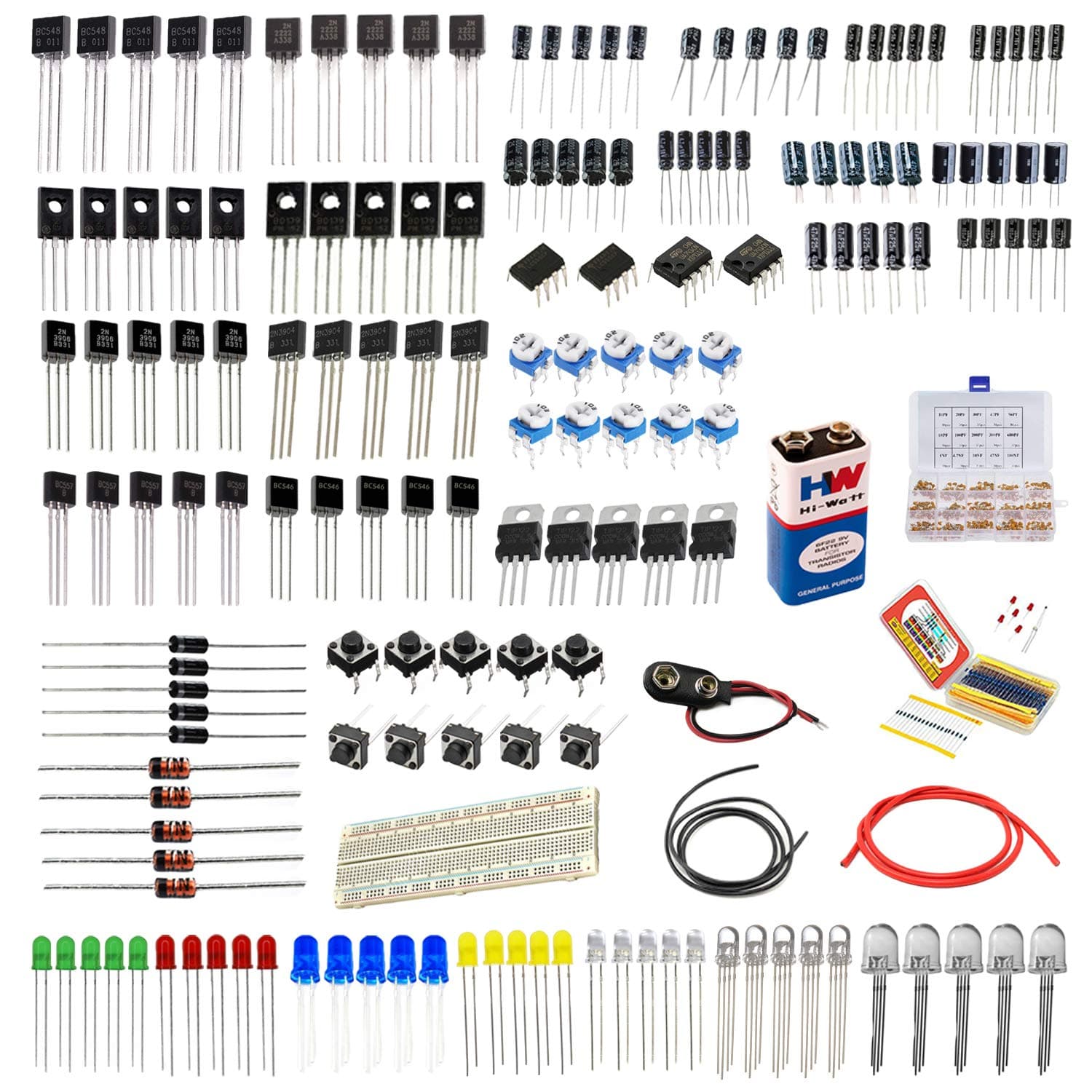 Robocraze Component Kit for Project | Electronic Components - Resistors, Capacitors, Transistors, LED, Diodes, Breadboard, Wire Switch