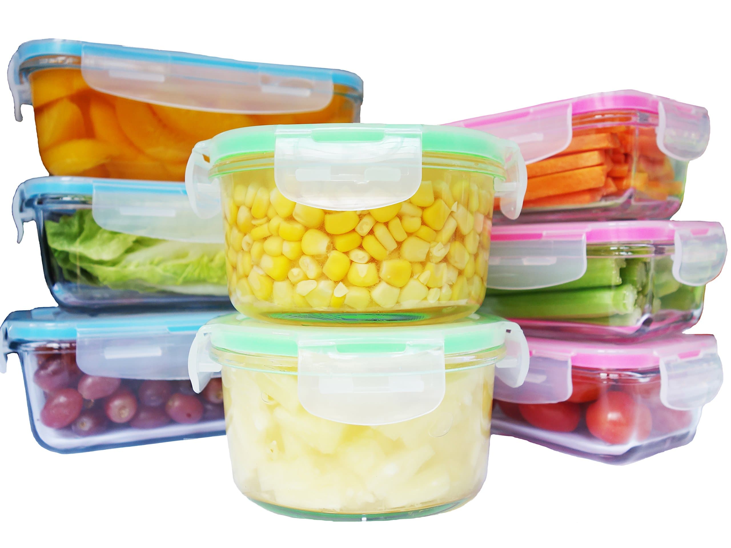 Elacra Glass Food Storage Containers Oven Safe Microwavable BPA-Free Spill Proof Airtight Lids (8 Pack)