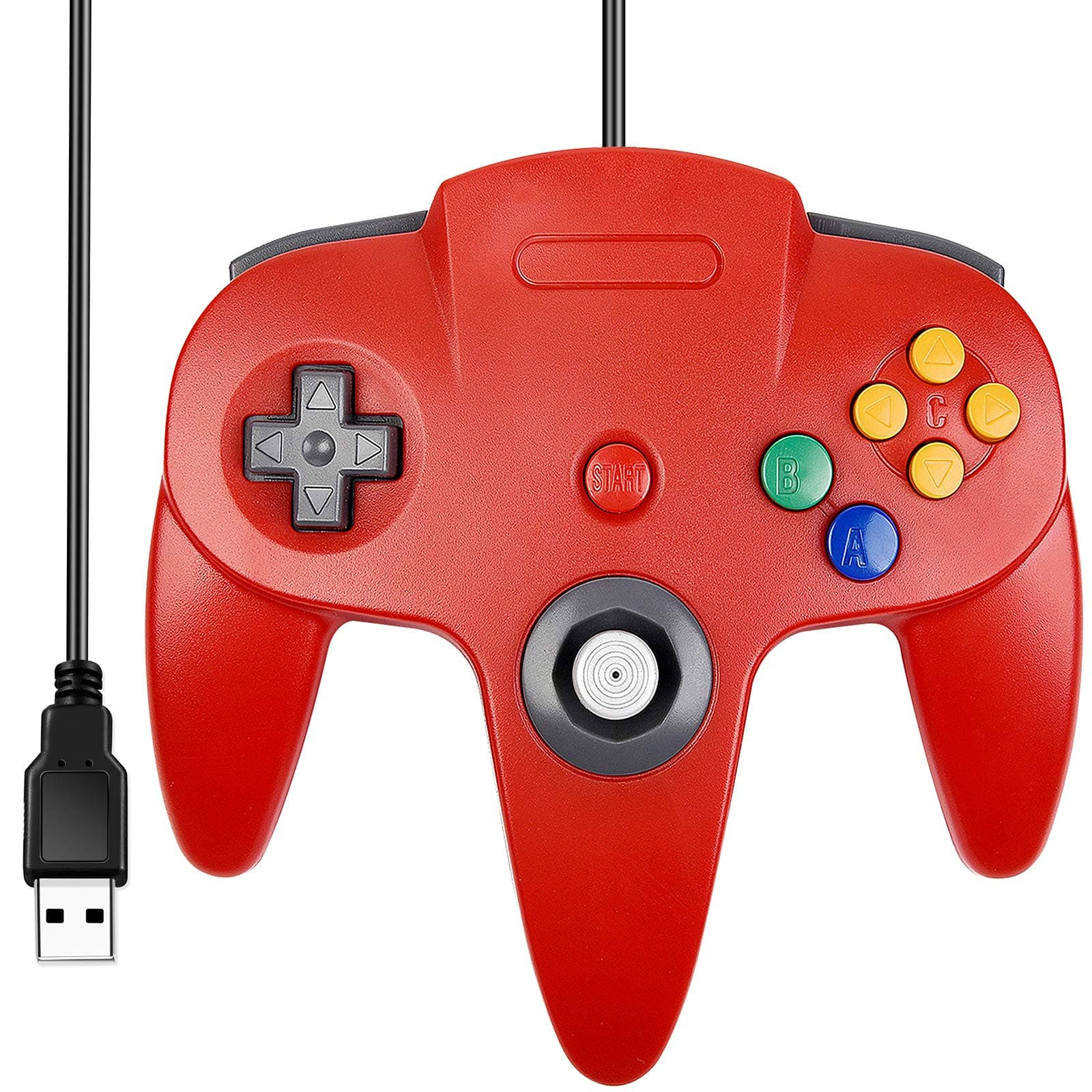 Classic Retro N64 Bit USB Wired Controller for Windows PC MAC Linux Raspberry Pi 3 (Red)
