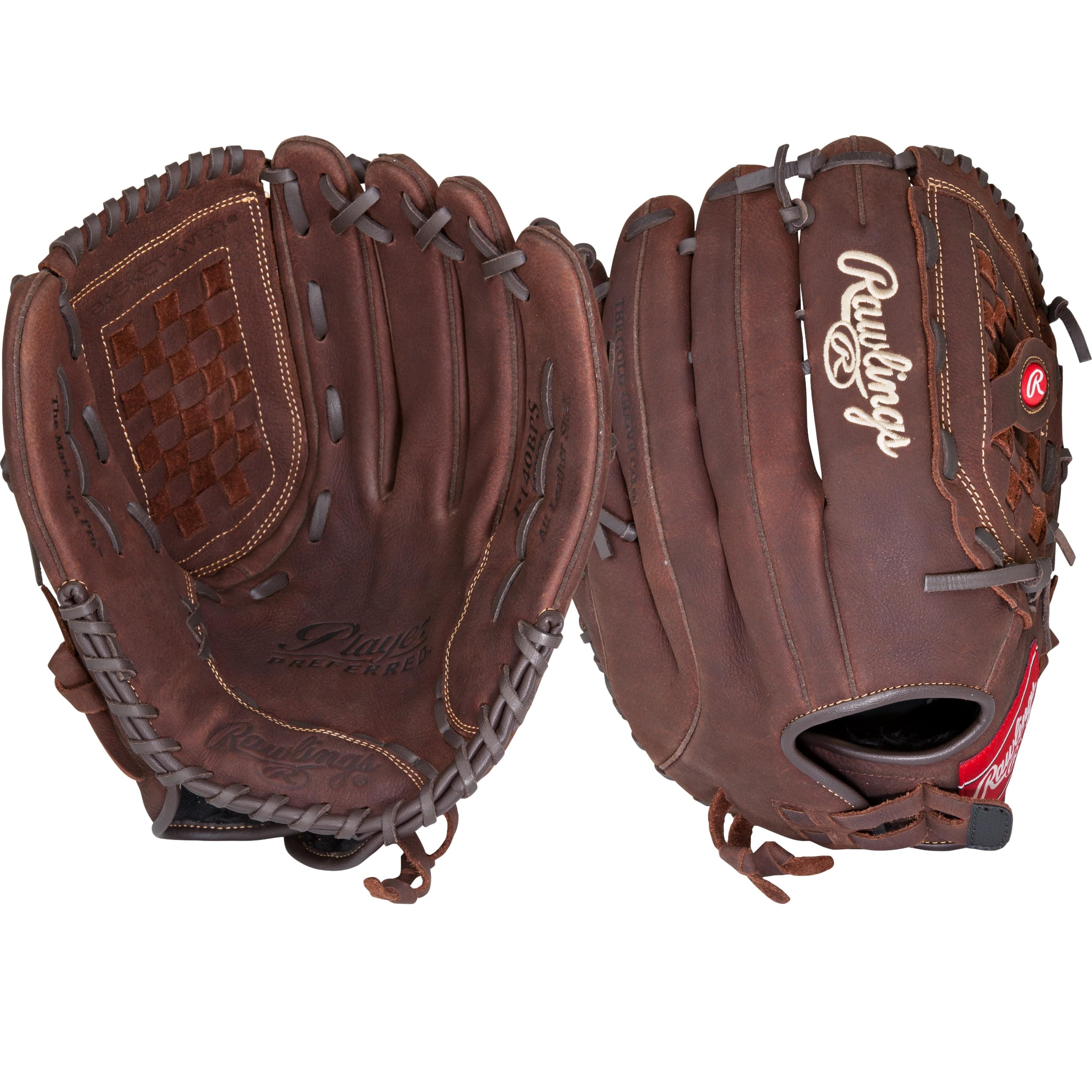 Rawlings Player Preferred Baseball Glove, Left Hand Throw, Slow Pitch Pattern, Basket-Web with Support Strap, Custom Fit, 14 Inch