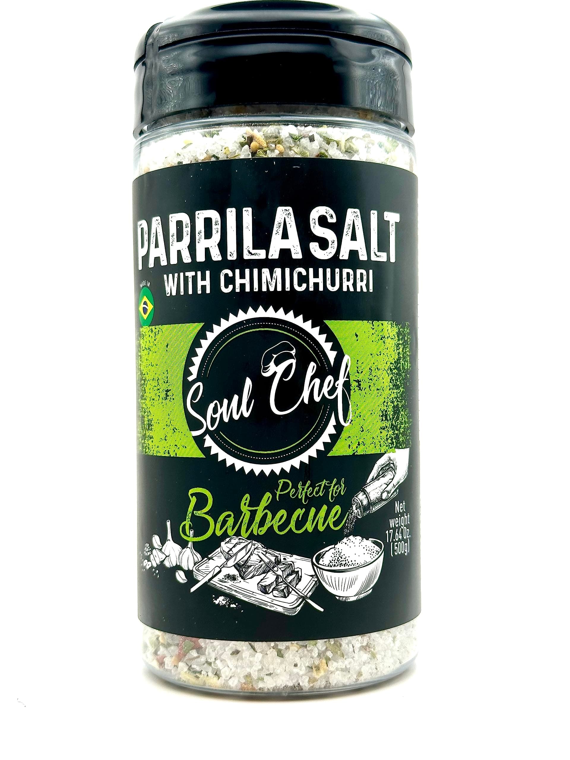 Soul Chef Parrilla Salt With Chimichurri For BBQ - Sal de Parrilla Com Chimichurri Para Churrasco - Imported from Brazil - Delicious Flavor - Ideal On BBQ Steaks, Burgers, Pork and Chicken.