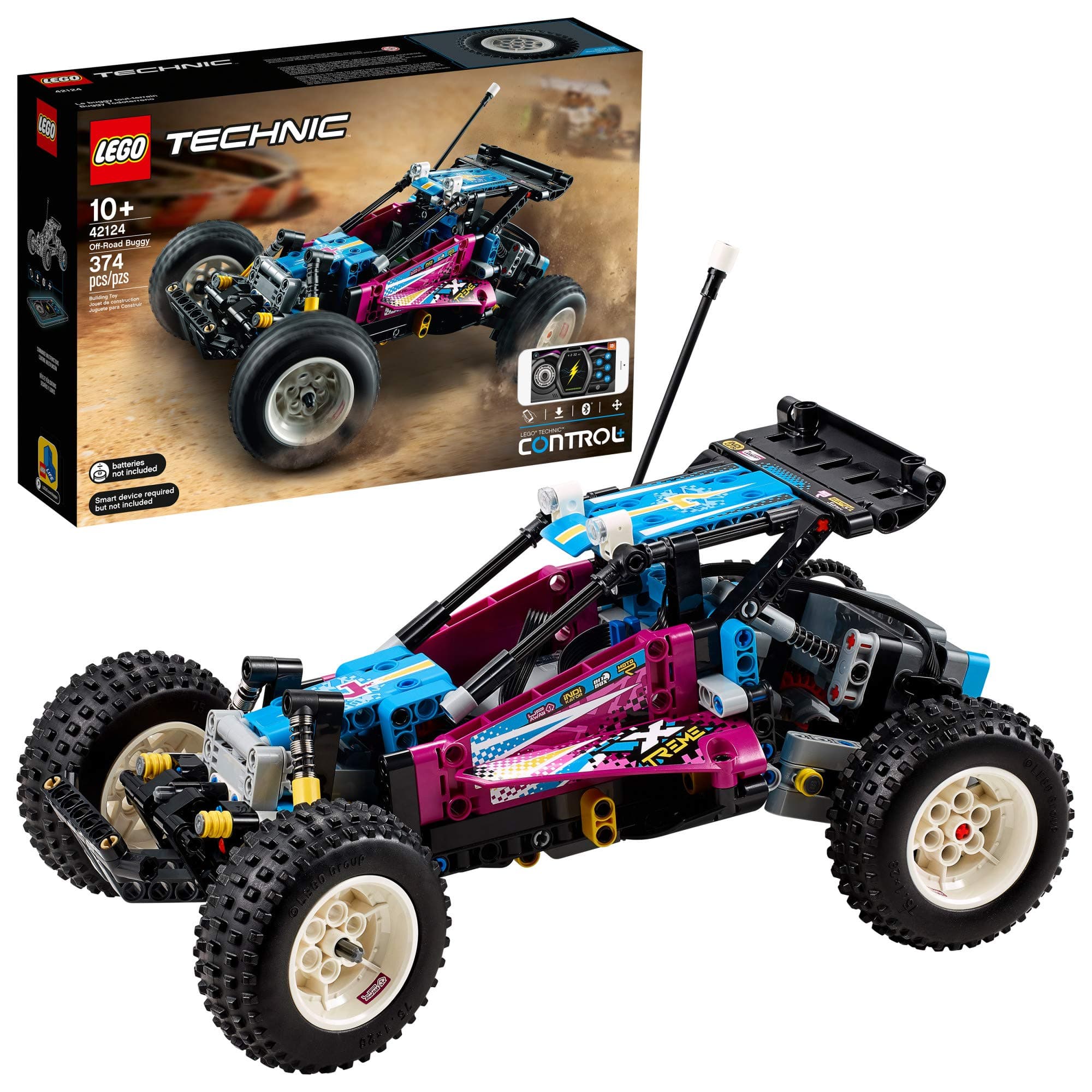 LEGOTechnic Off-Road Buggy 42124 Model Building Kit; App-Controlled Retro RC Buggy Toy for Kids, New 2021 (374 Pieces)