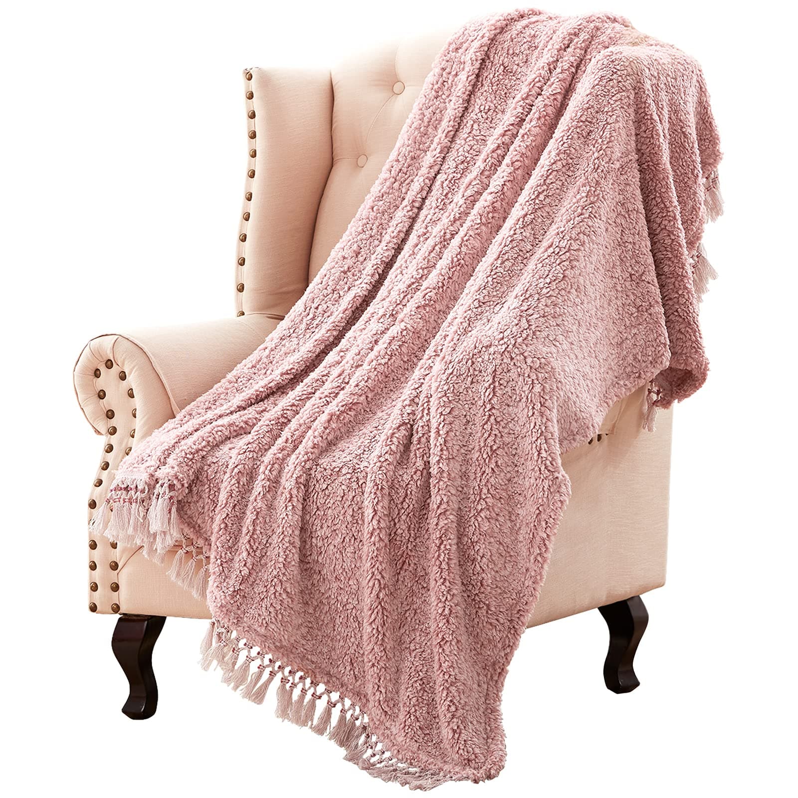Sedona House Sherpa Throw Back Printing Blanket with Tassels (Marled)