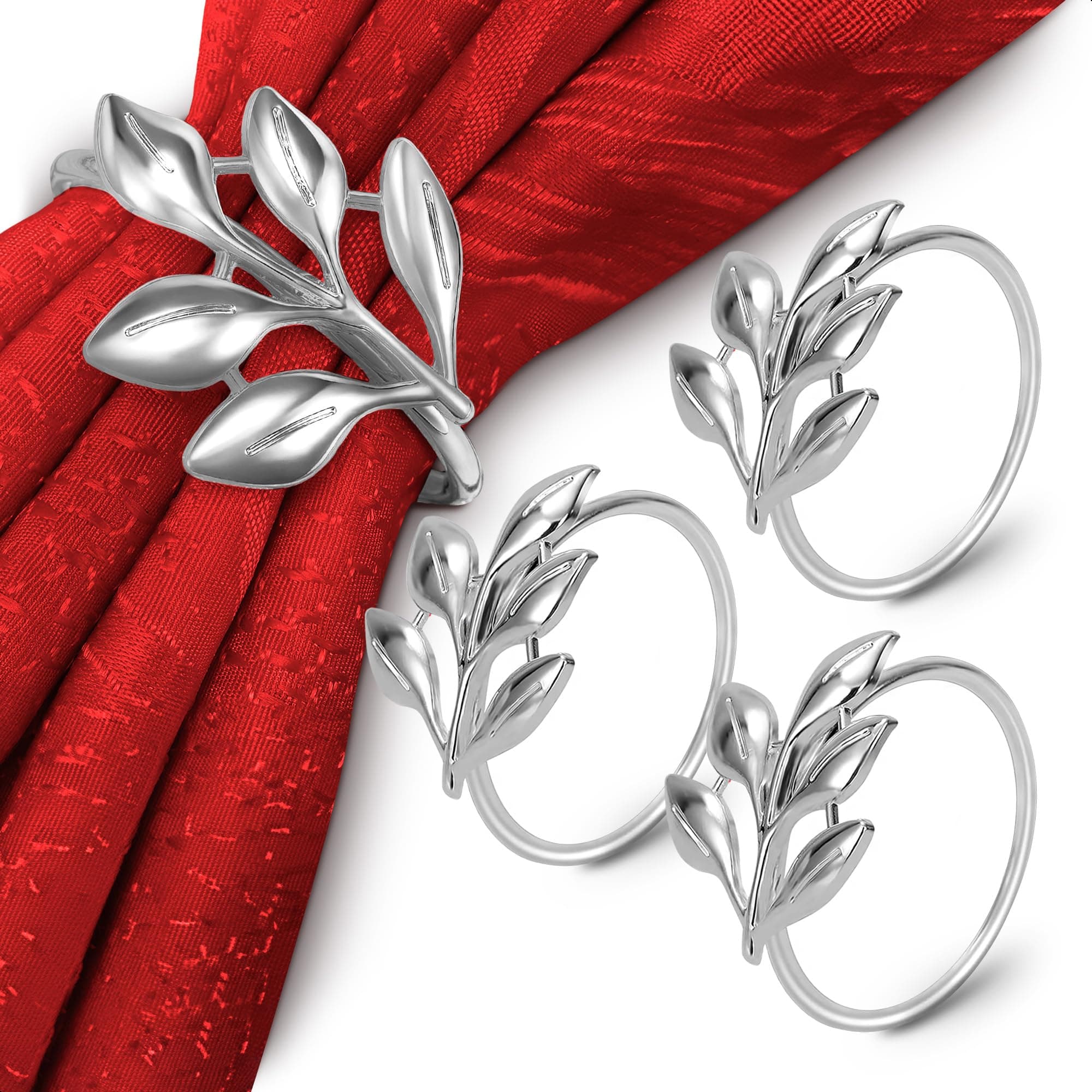 Set of 20 Silver Easter Napkin Rings - Decorative Silver Napkin Rings Set | Napkin Ring Holders with Elegant Leaf Design for Weddings, Parties & Special Occasions, Festive Easter Holiday Table Decor