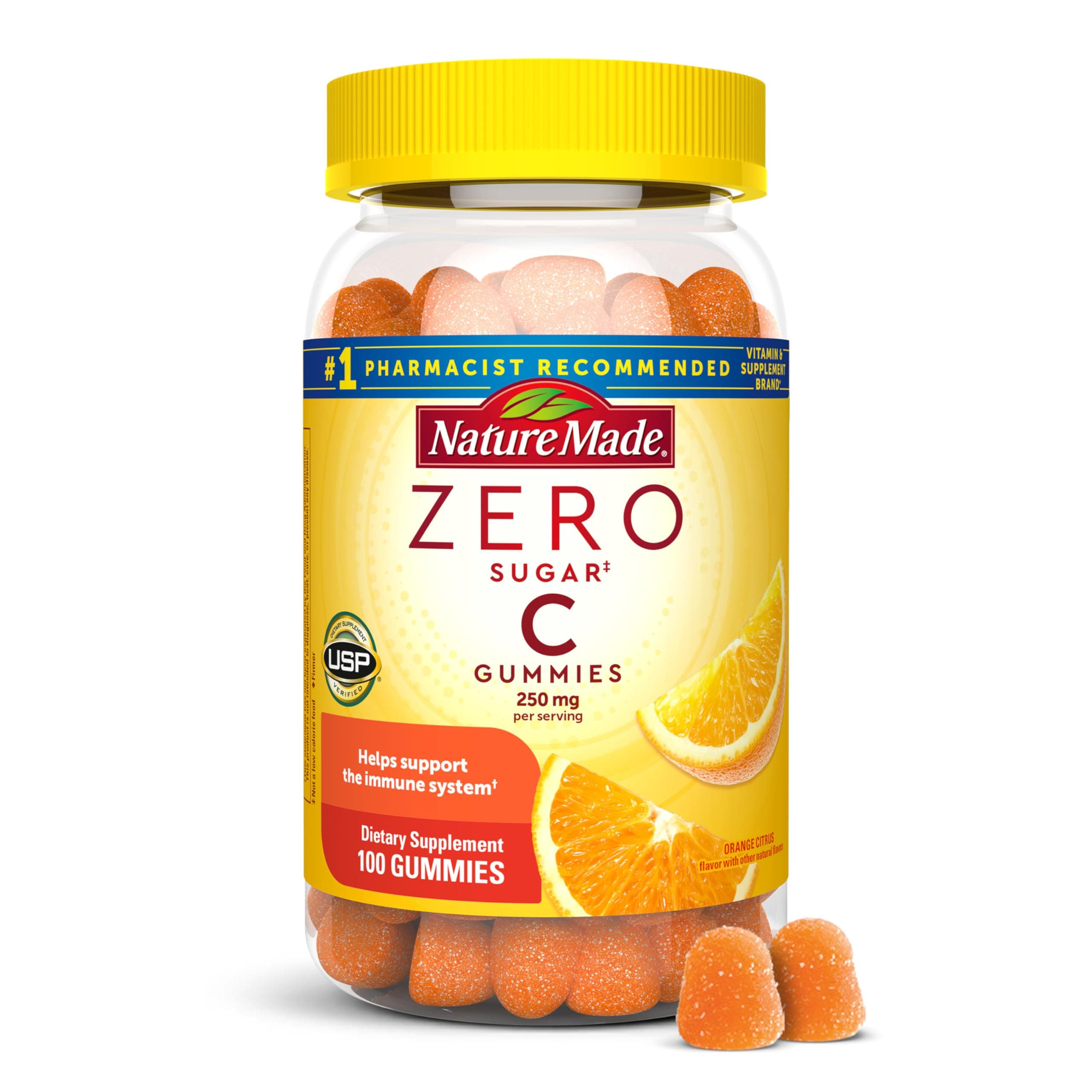 Nature Made Zero Sugar Vitamin C Gummies 250 mg Per Serving, Immune & Antioxidant Support, Aspartame Free, 100 Sugar Free Vitamin C Gummies, 50 Day Supply