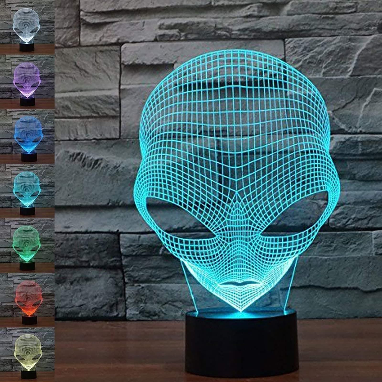 3D Illusion LED Night Light, 7 Colors Gradual Changing Optical Illusion Acrylic Lamp USB Touch Bedside Table Lamp for Holiday Gifts or Home Decorations (Alien)