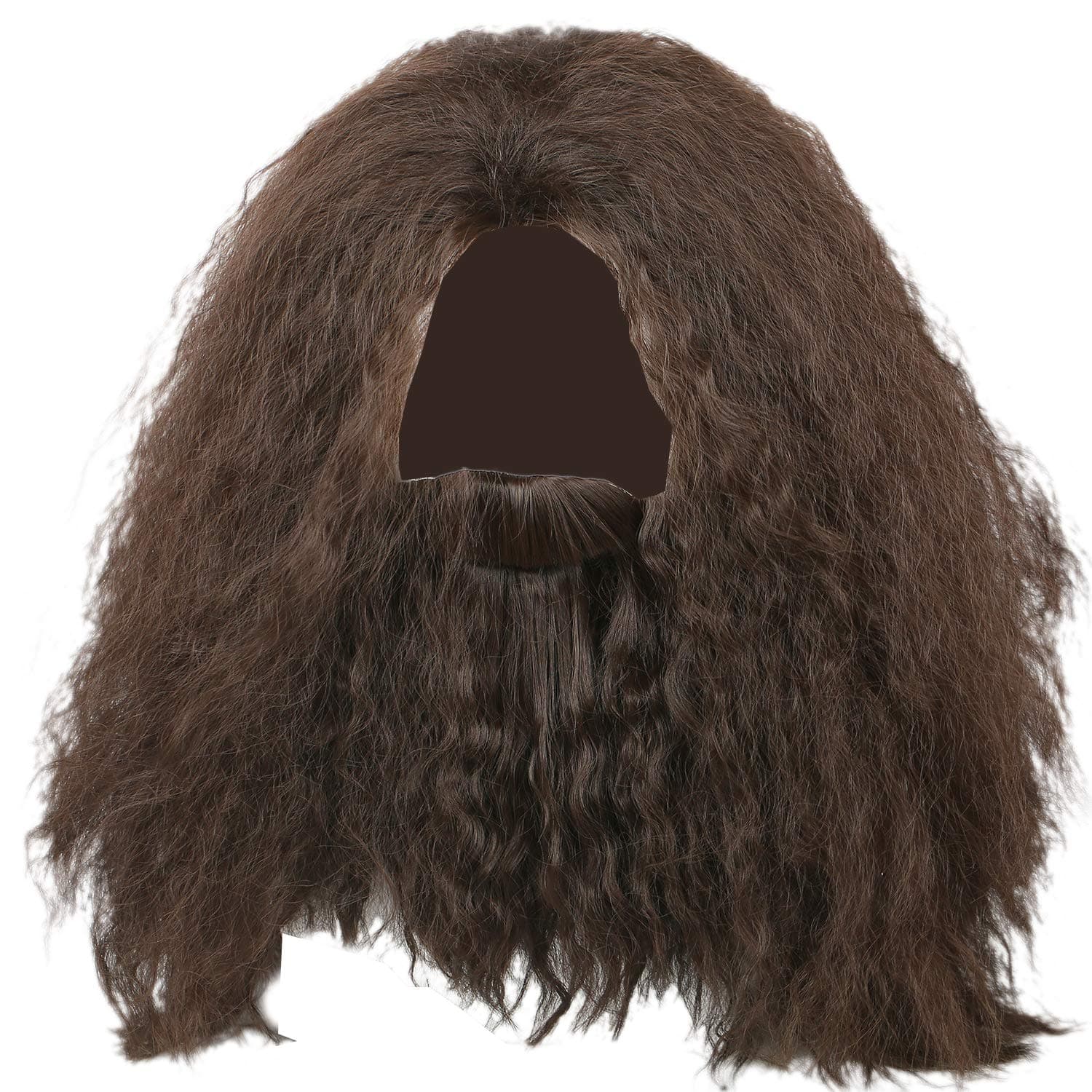 ECwomens Hagrid Cosplay Wig Curly Black Fluffy Useful Long Hair Costume Accessory, Brown, Medium