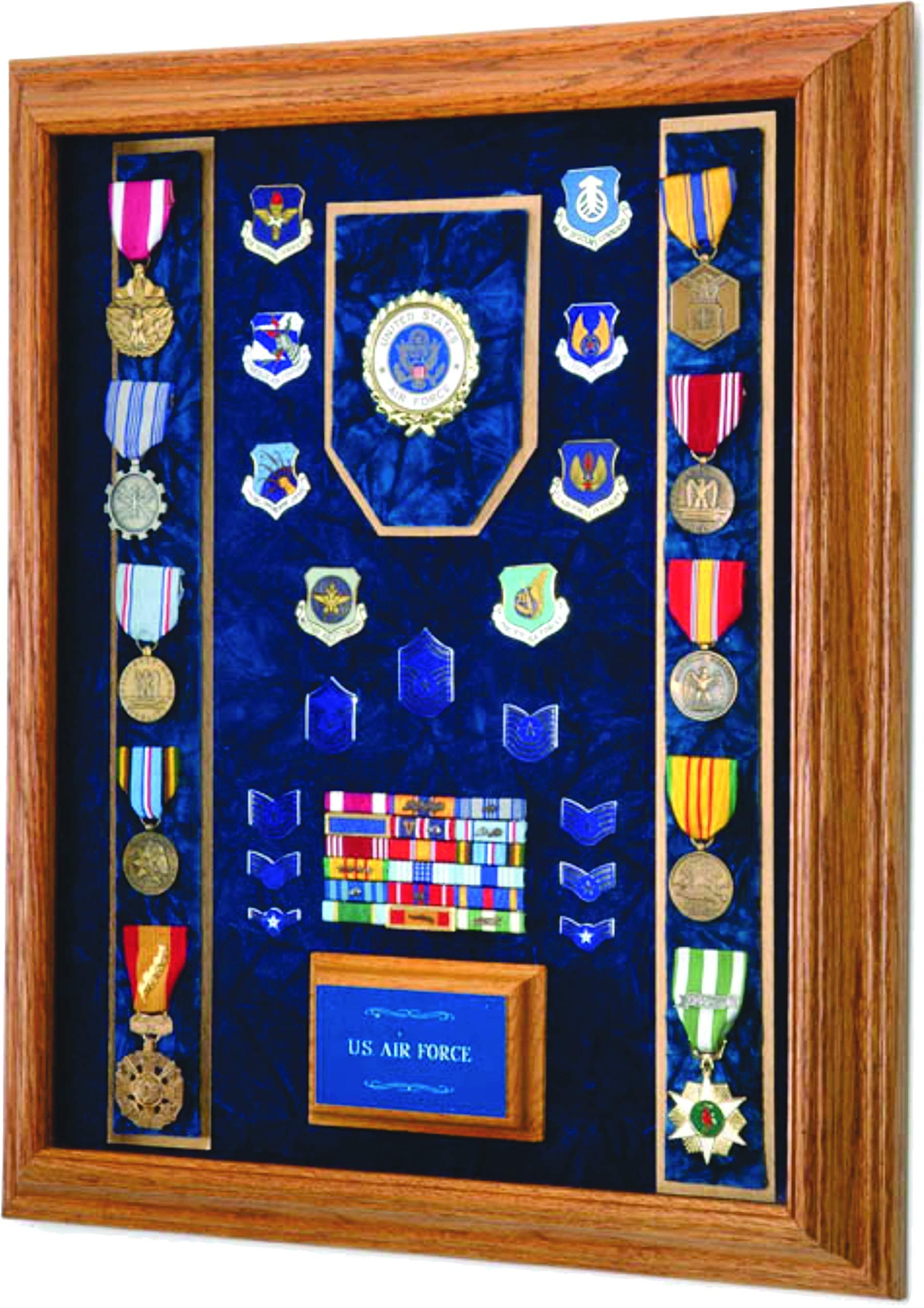 Military Award & Medal Display Case - 16x20 - Shadow Box (USAF Emblem / Blue Velvet)