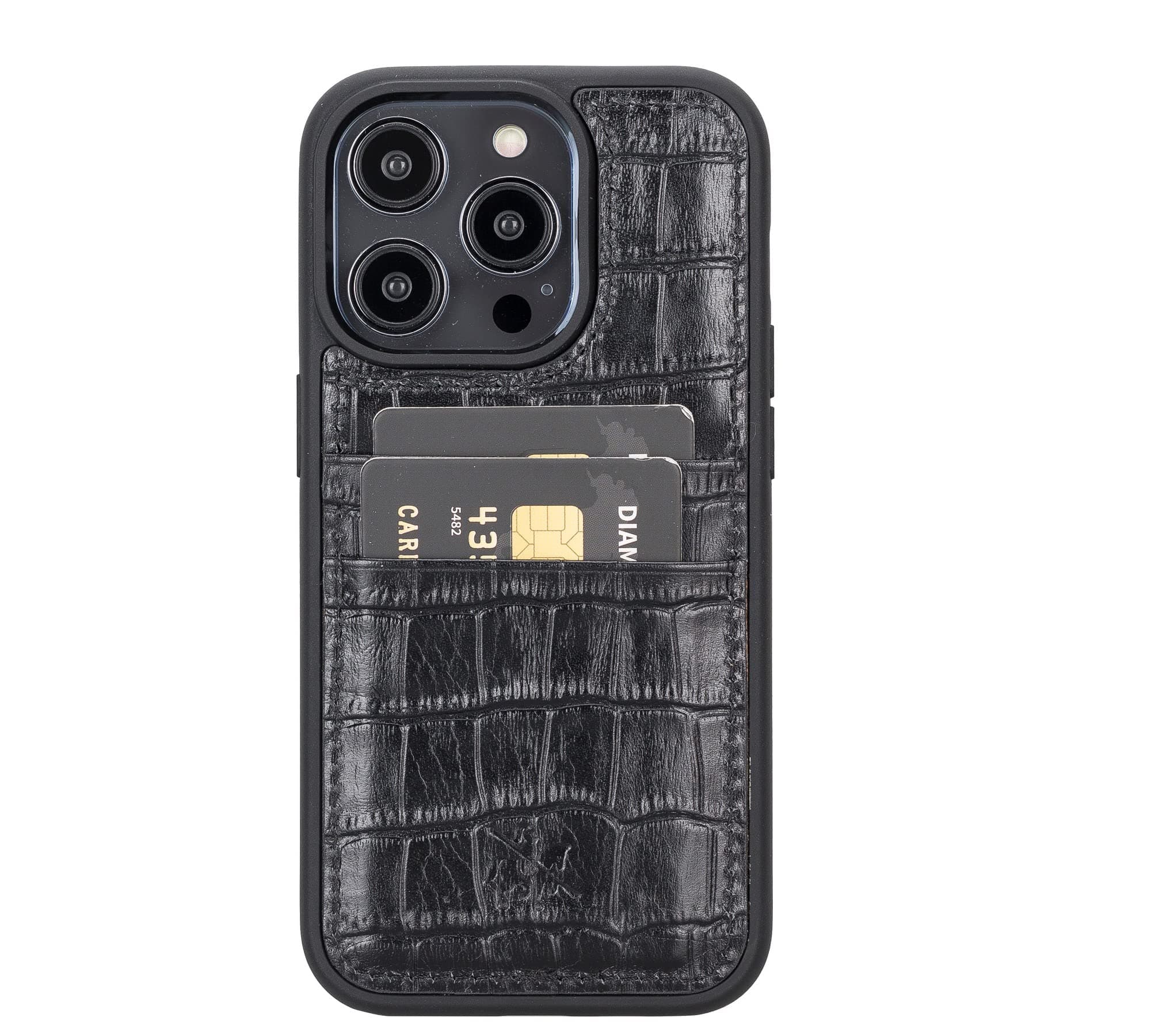 Venito Capri Wallet Case Compatible with iPhone 14 Pro Case with Card Holder – Extra Secure with RFID Blocking (Black Crocodile)