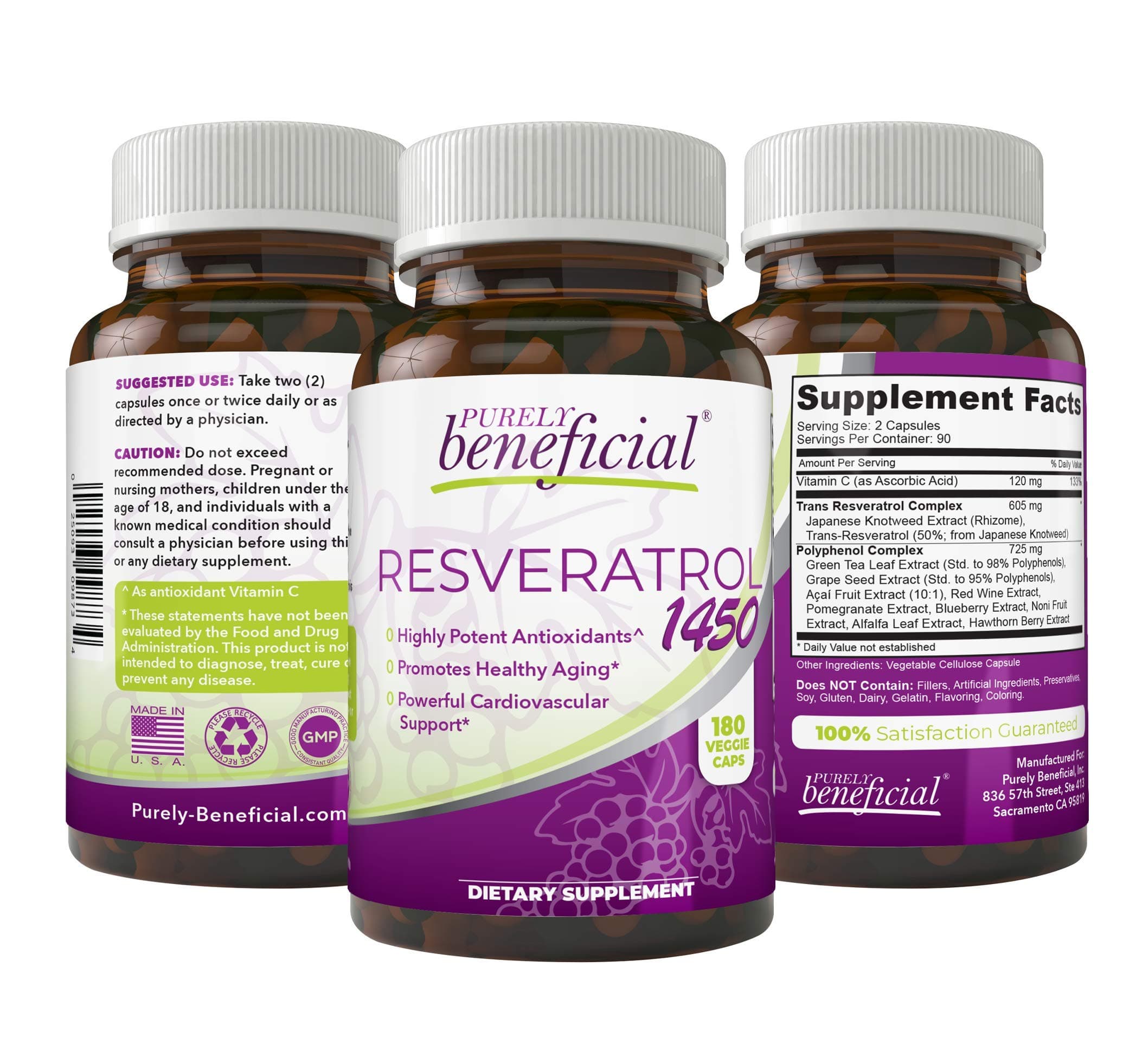 RESVERATROL1450-90day Supply, 1450mg per Serving of Potent Antioxidants & Trans-Resveratrol, Promotes Anti-Aging, Cardiovascular Support, Maximum Benefits(1bottle)