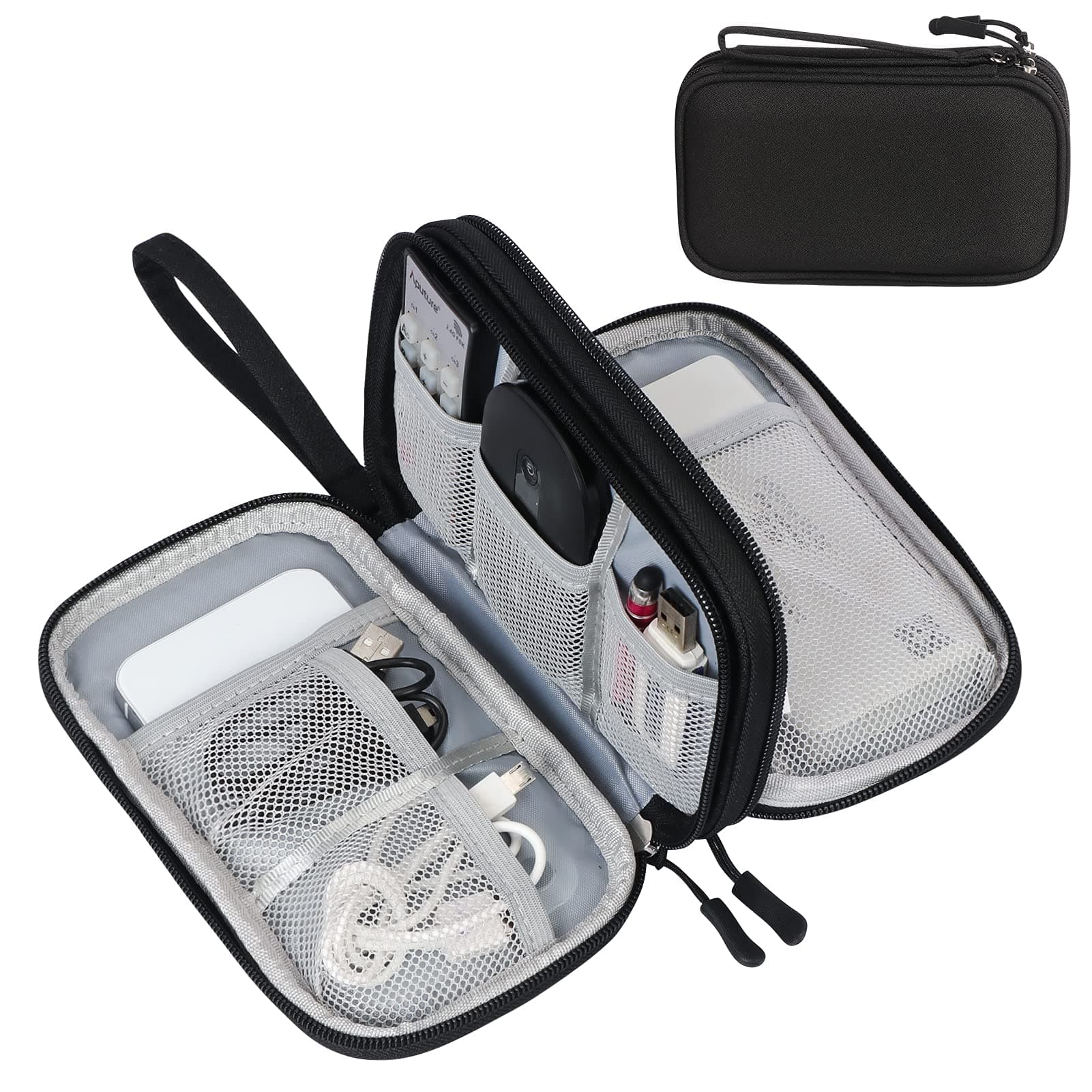 FYY Travel Cable Organizer Bag Electronic Accessories Portable Waterproof Carrying Bag Double Layers All-in-One Storage Bag for Cord, Charger, Phone and Earphone - Black