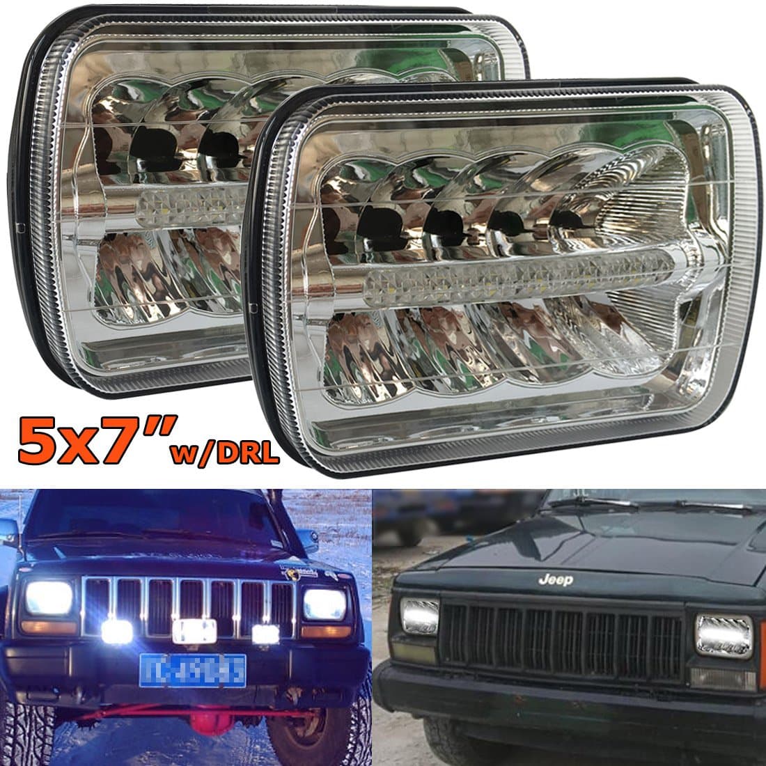 Rectangle 5x7 Led Headlights 45w Hi/Low Sealed Beam with DRL Headlamp Replacement for Trucks