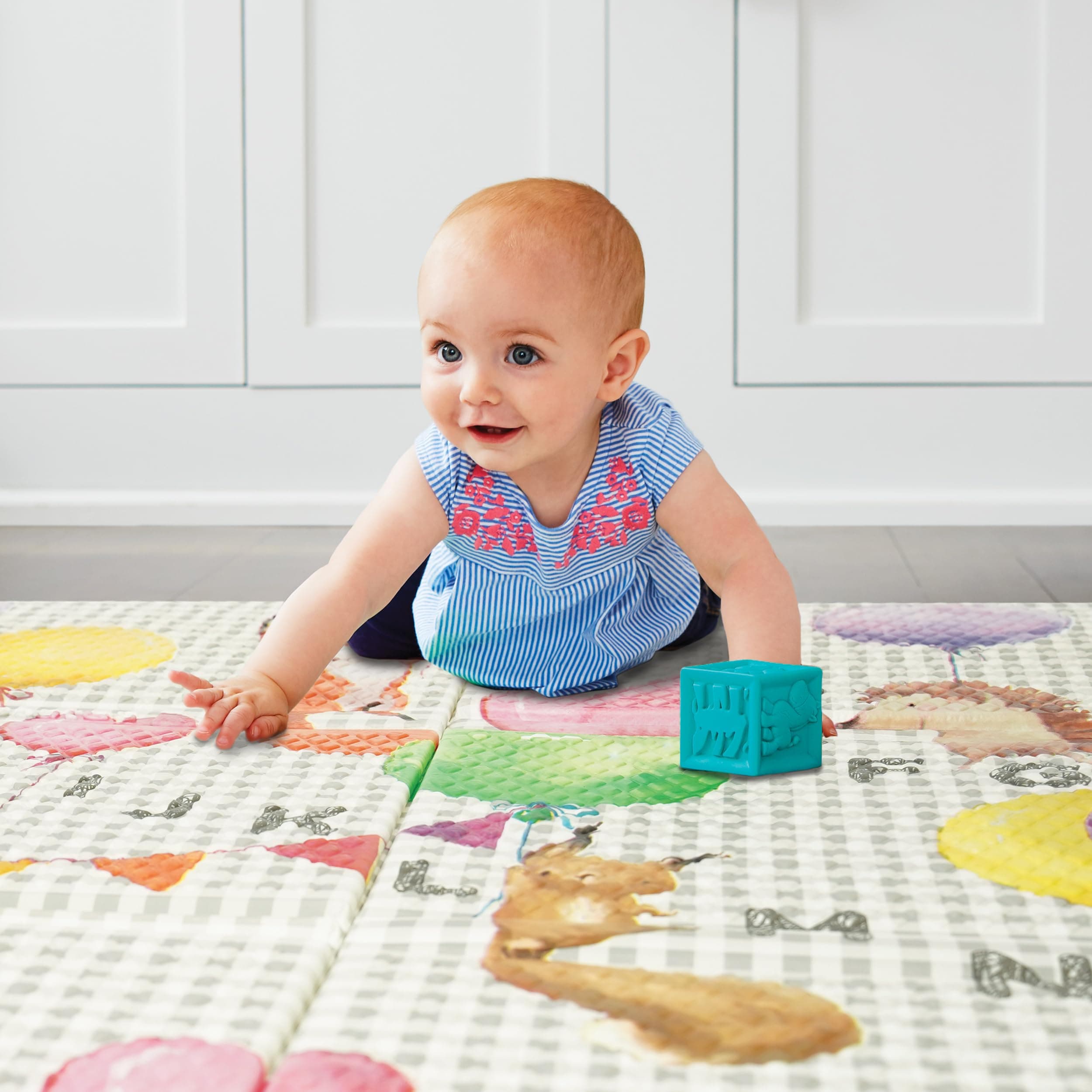 Toddleroo by North States 71" x 71" Foldable ABC Animal Friend Padded Play Mat. Extra Large Foam Baby Play Mats for Floor, Waterproof Tummy Time Mat for Indoor & Outdoor Use