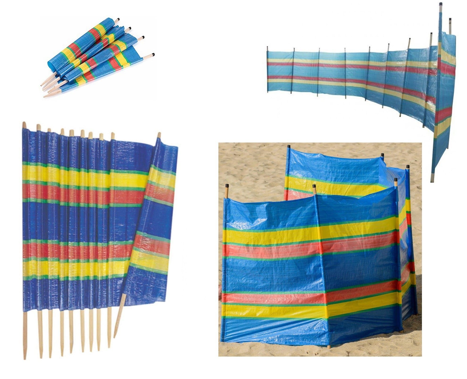 AQS 4,5,6,8,10 Wooden Pole Wind break Windbreaker Beach Sun Shelter Caravan Camping (5 Pole 5ft Hight x 9ft Long)