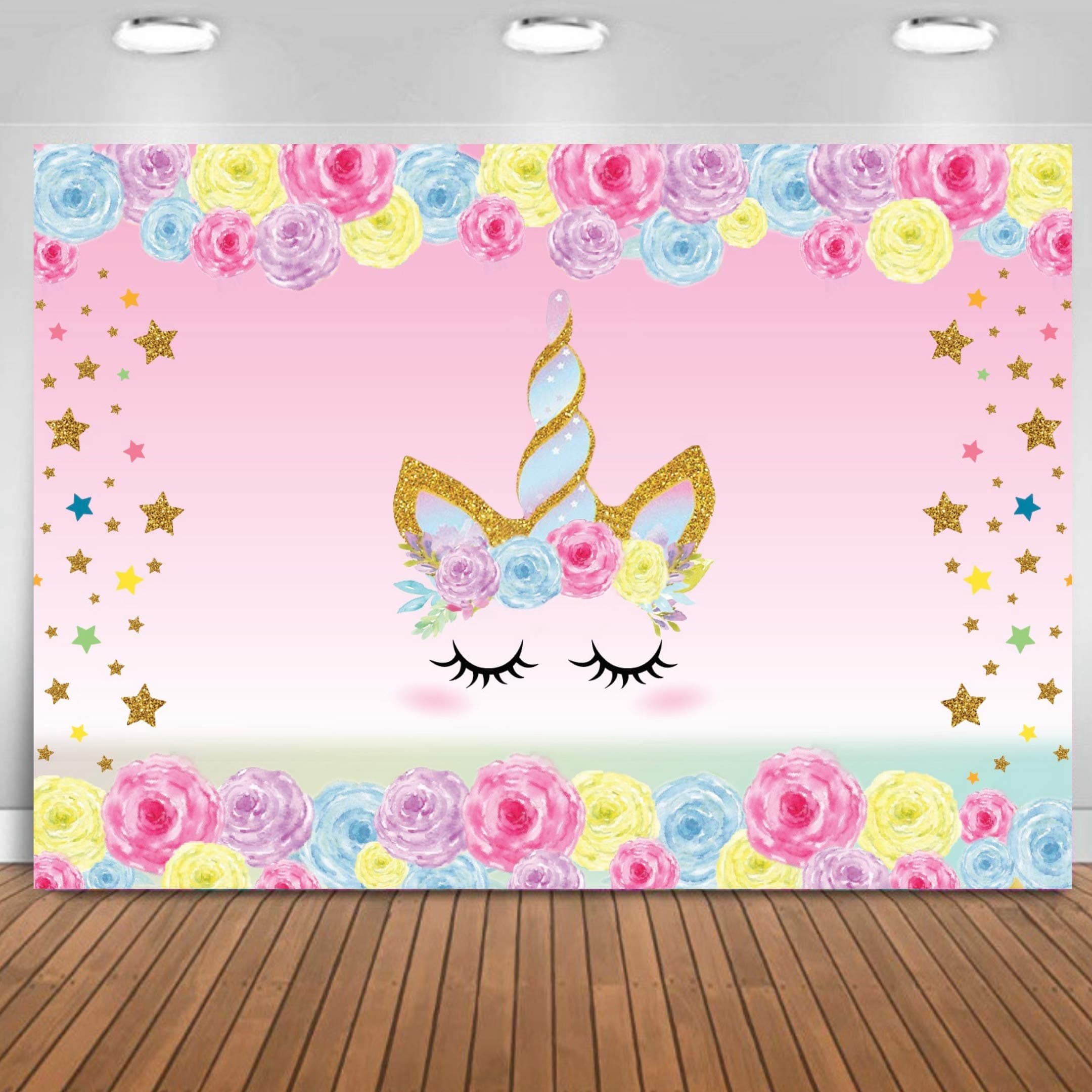 Unicorn Backdrop Birthday 3x5 ft Unicorn Photography Background for Girls Birthday Party, Rainbow Floral Backdrop Unicorn Party Supplies Studio