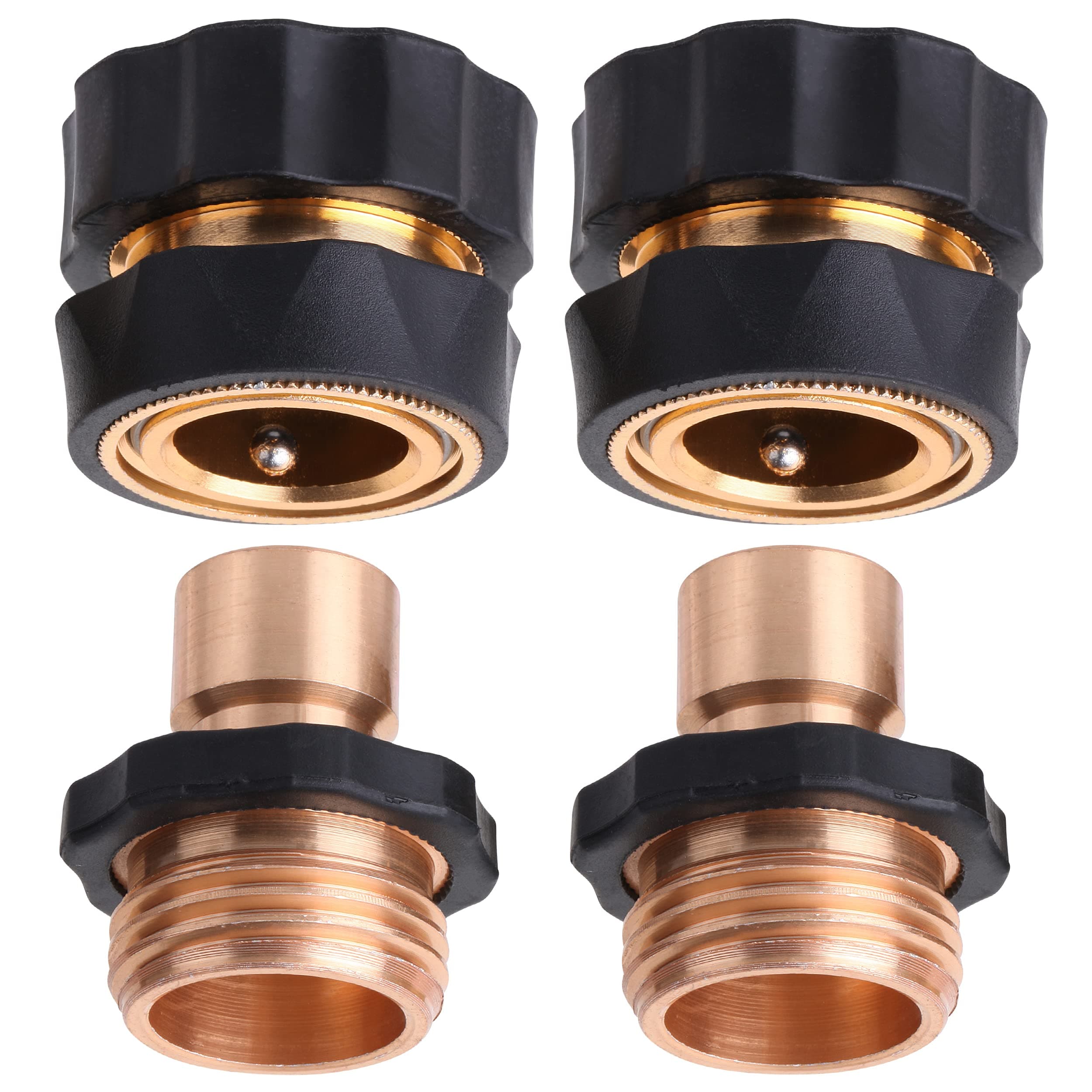 UNCO Garden Hose Quick Connectors, 3/4 Inch, 2 Sets (2 Female+2 Male) - Water Hose Connectors with Quick Release Fittings
