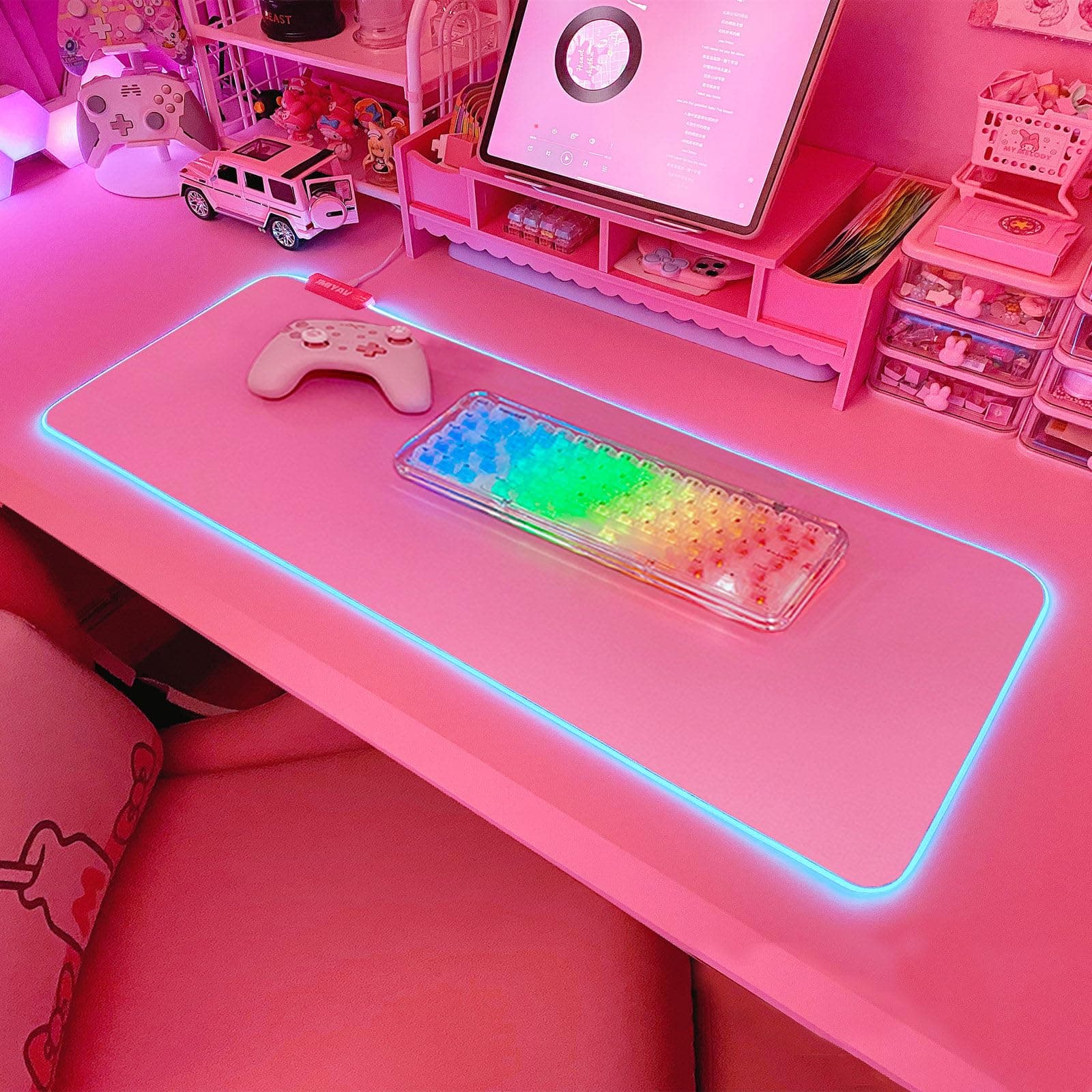 JMIYAV Pink RGB Gaming Mouse Pad 31.5x12 Inch PC XL Large Extended Glowing Led Light Up Desk Pad Non-Slip Rubber Base Computer Cute Mousepad Mat Desk Accessories Gaming Setup 31.5x12 Inch