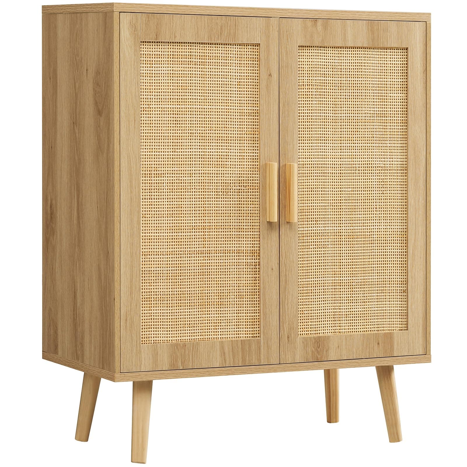 Storage Cabinet with 2 Shelves, Rattan Cabinet with 2 Doors, Sideboard Buffet Cabinets with Storage for Living Room, Dining Room, Entryway, Natural