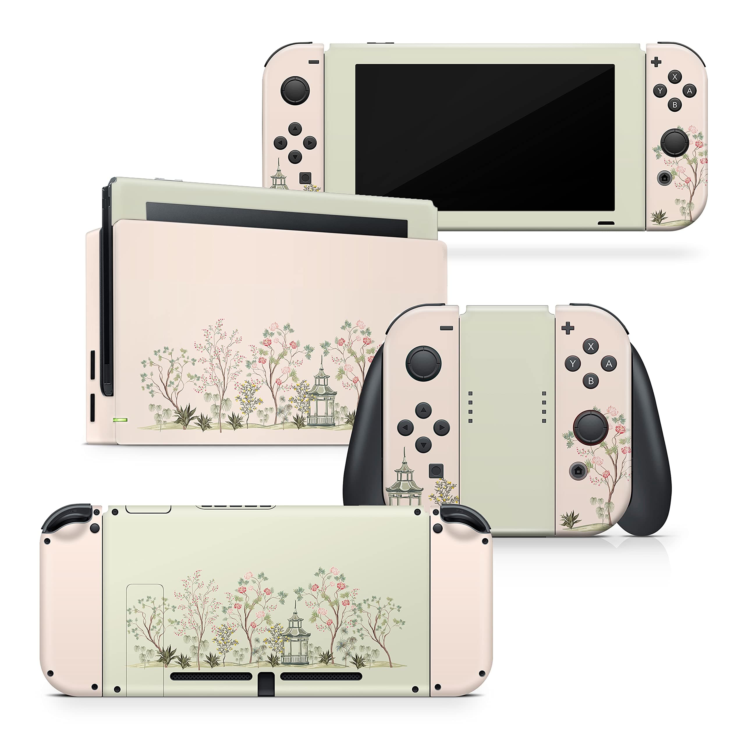 Tacky Design Japanese Cherry Blossom Compatible with Nintendo Switch Skin Wrap Cover, Beige Color for Nintendo Switch Stickers, Premium Vinyl 3M Full Wrap Decal (Switch (2017))