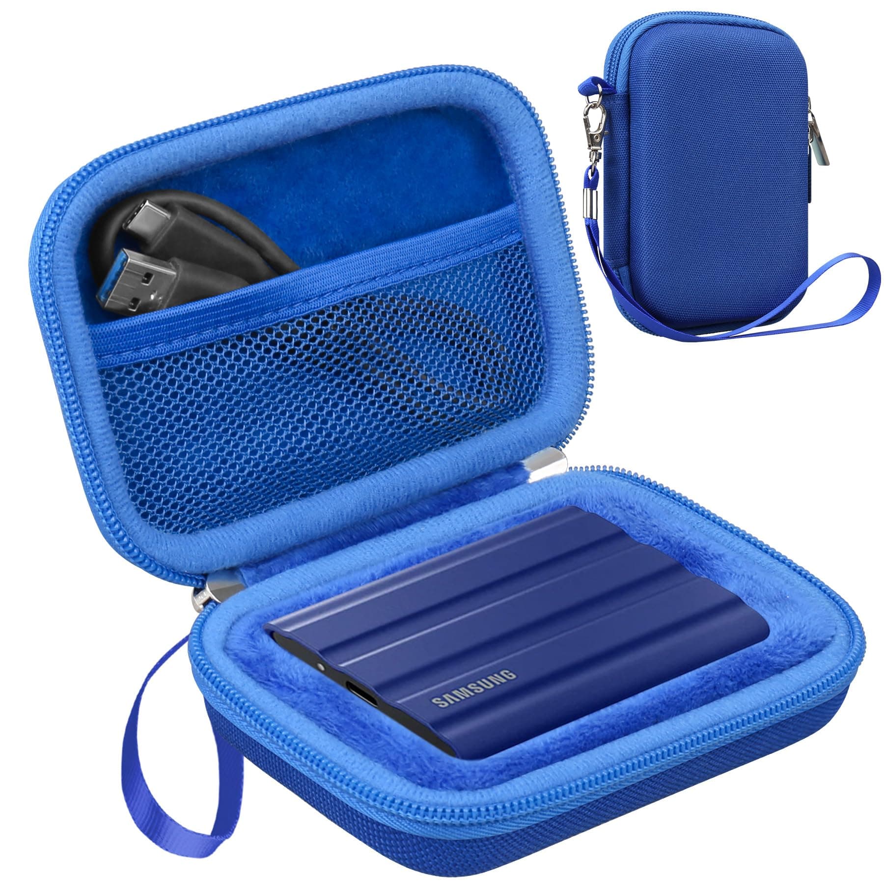 Lacdo Hard Carrying Case for Samsung T7 / T7 Touch Portable Solid State Drives 500GB 1TB 2TB 4TB USB 3.2 External SSD Hard EVA Shockproof Storage Travel Bag, Blue