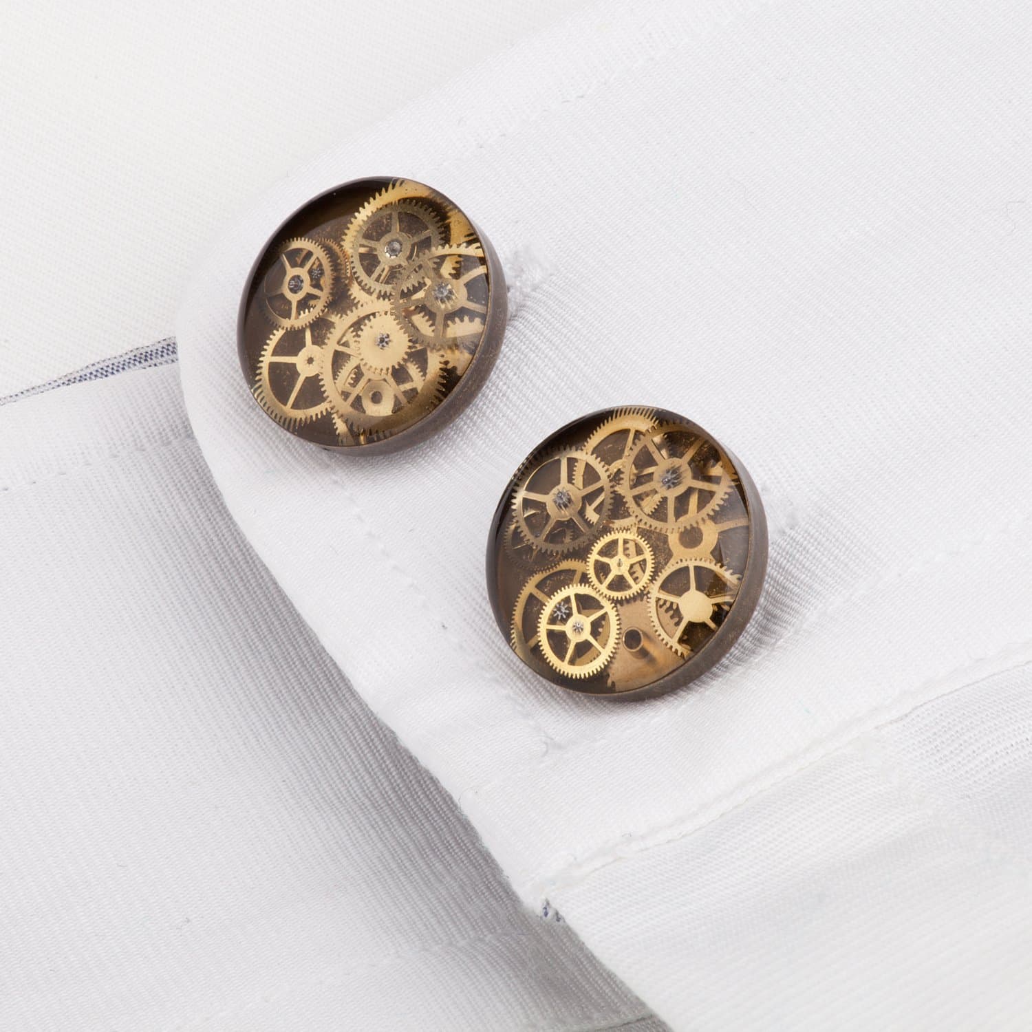 Round Antique Bronze 16mm Steampunk Cufflinks with Cogs and Gears