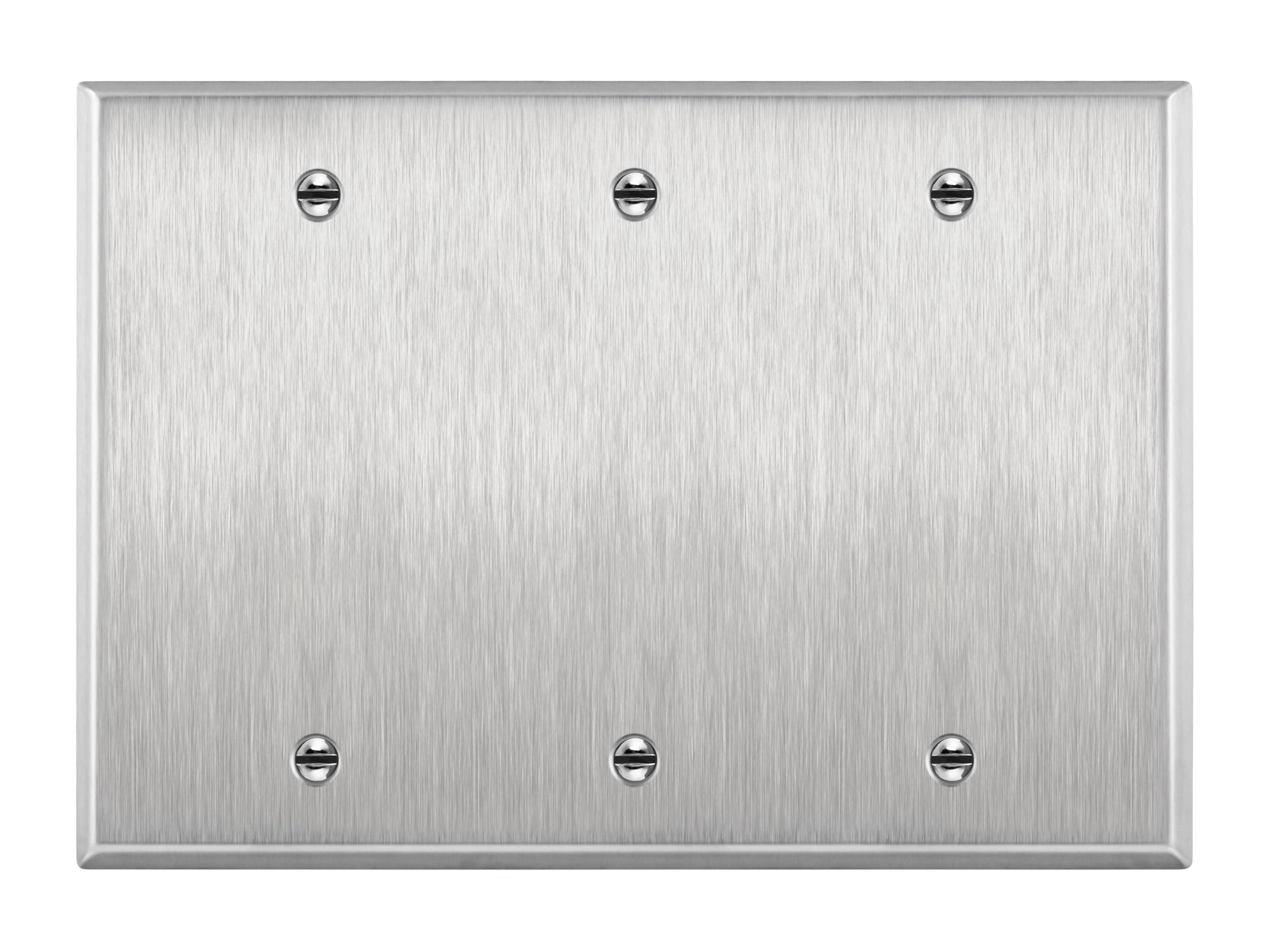 ENERLITES Blank Device Metal Wall Plate, Corrosive Resistant, Size 3-Gang 4.50" x 6.38", 7703, 430 Stainless Steel, UL Listed, Silver