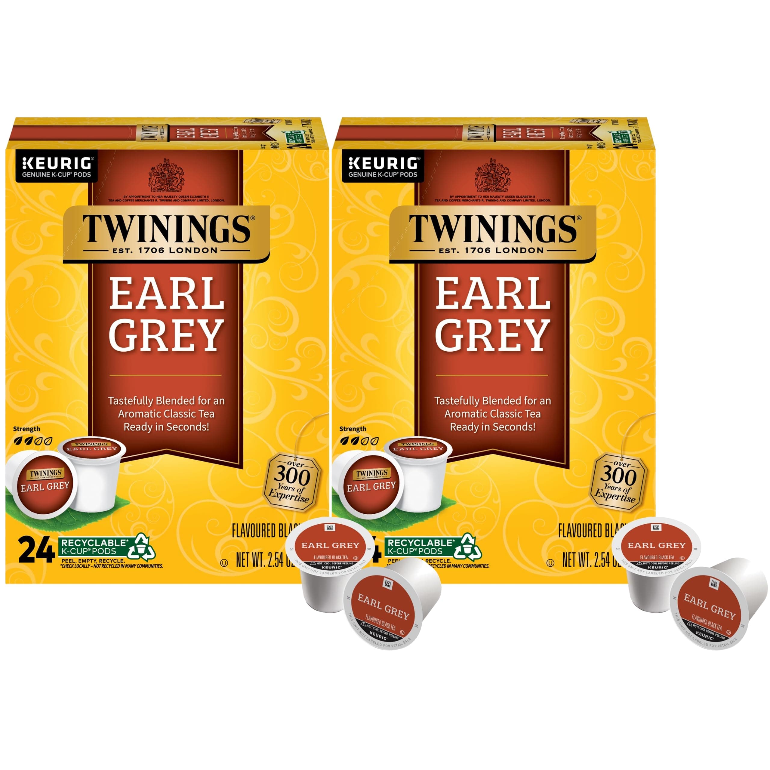 Earl Grey Black Tea K-Cup Pods for Keurig, 24 Count (Pack of 2), Flavoured with Citrus and Bergamot, Caffeinated, Enjoy Hot or Iced