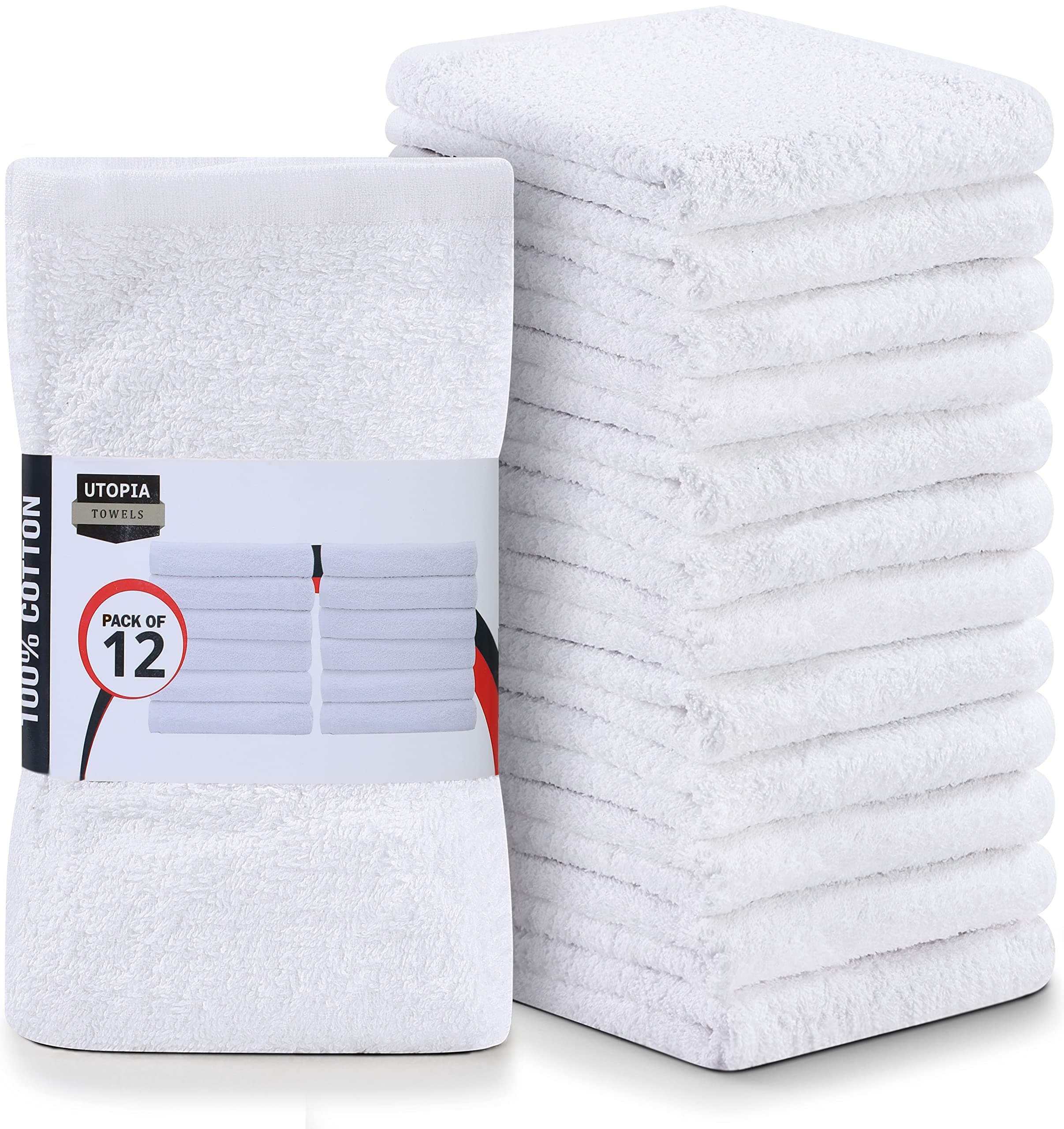 Utopia Towels Kitchen Bar Mops, Pack of 12, 16 by 19 Inches, 100% Cotton Super Absorbent White Towels, Multi-Purpose Cleaning Towels for Home and Kitchen Bars