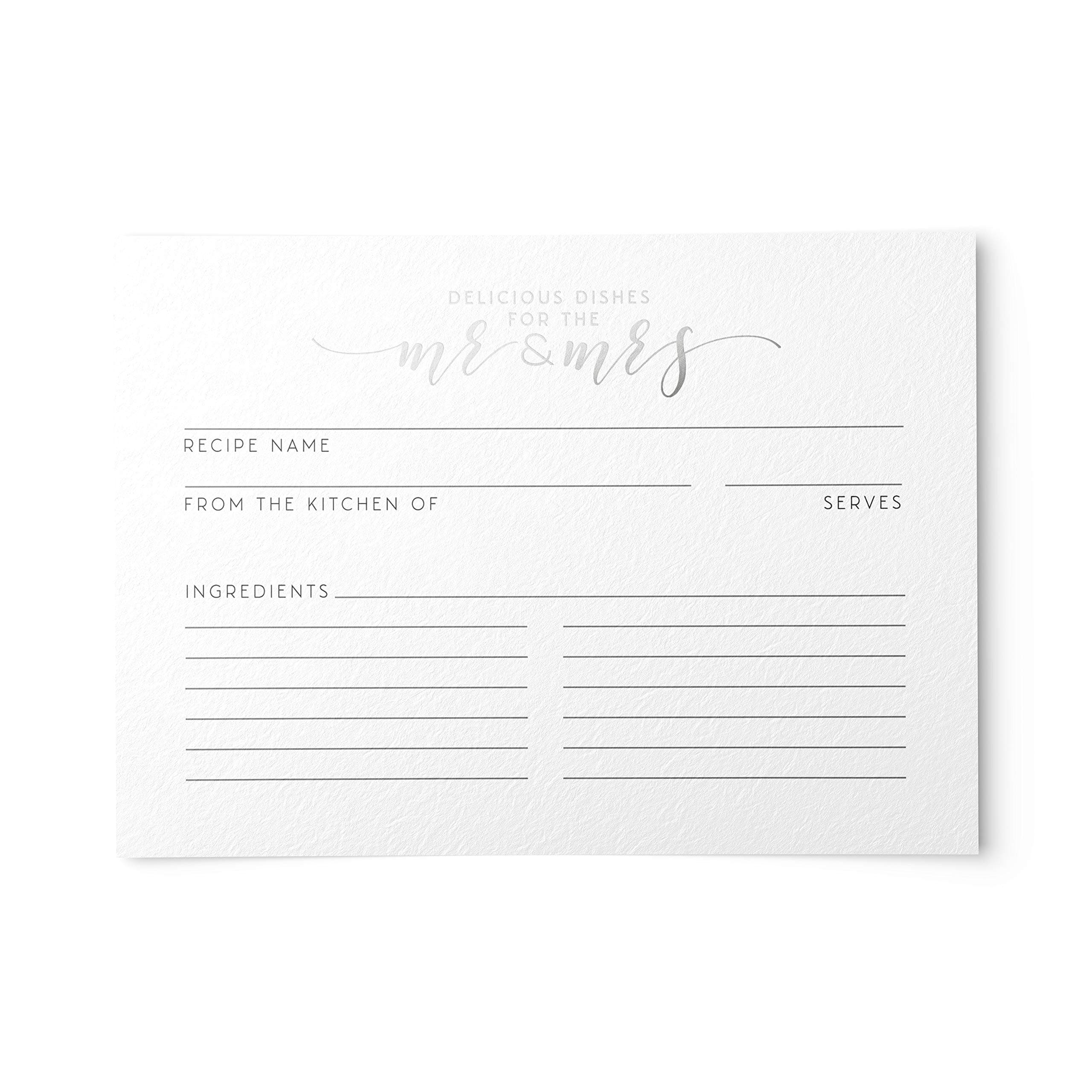 Newlywed & Bridal Shower Recipe Cards from Dashleigh, 48 Cards, 4x6 inches, Silver Foil accents, and Double-Sided (Silver Foil/Uncoated Paper)