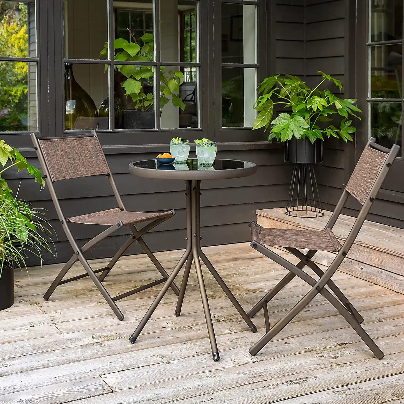 Opulence Trading Sturdy Outdoor Foldable Bronze Bistro Set (2 Chair & 1 Table)
