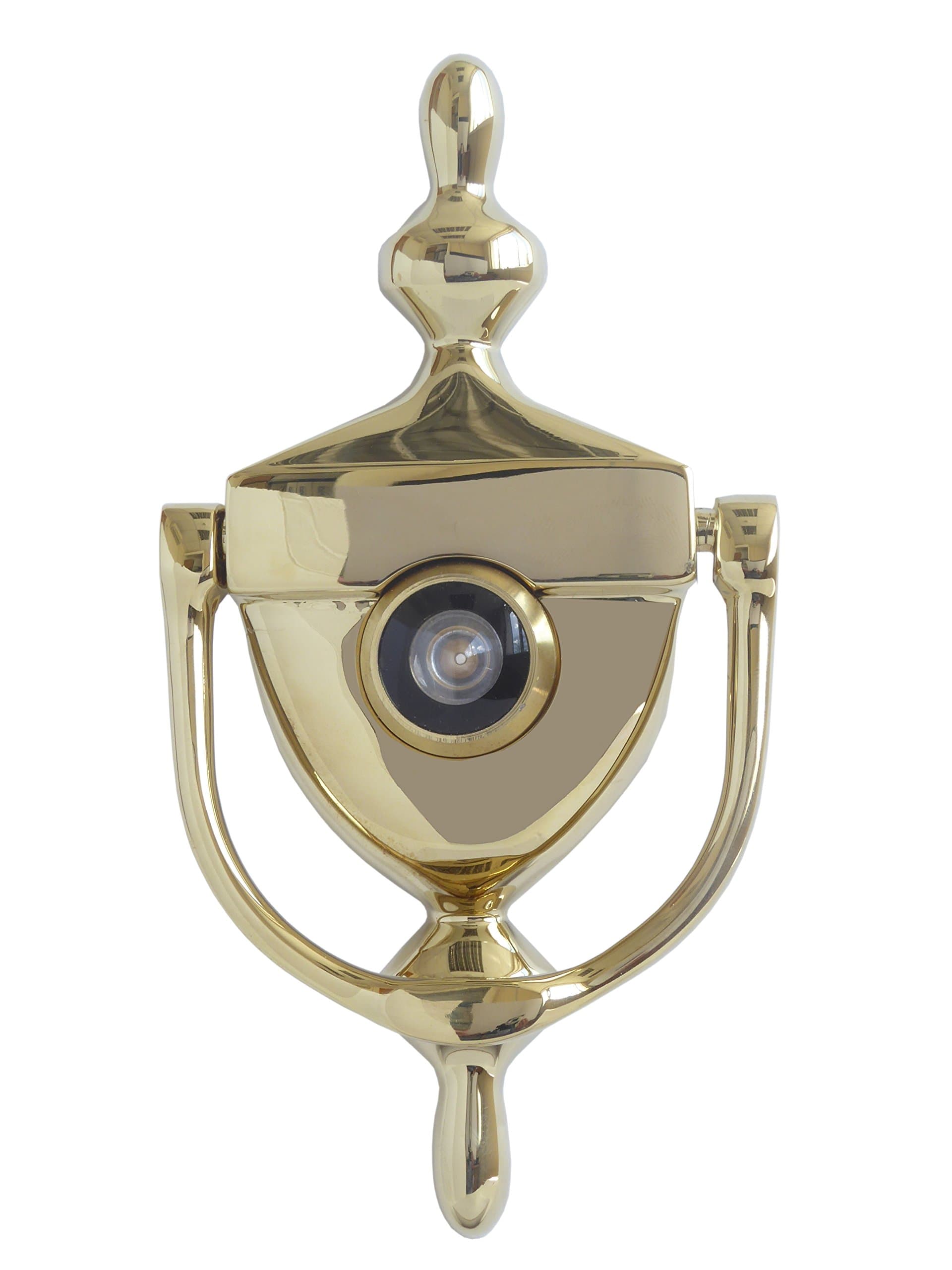 Gerda AD-2 6" Victorian Urn Style Door Knocker with Wide Angle Door Viewer for Added Security Brass