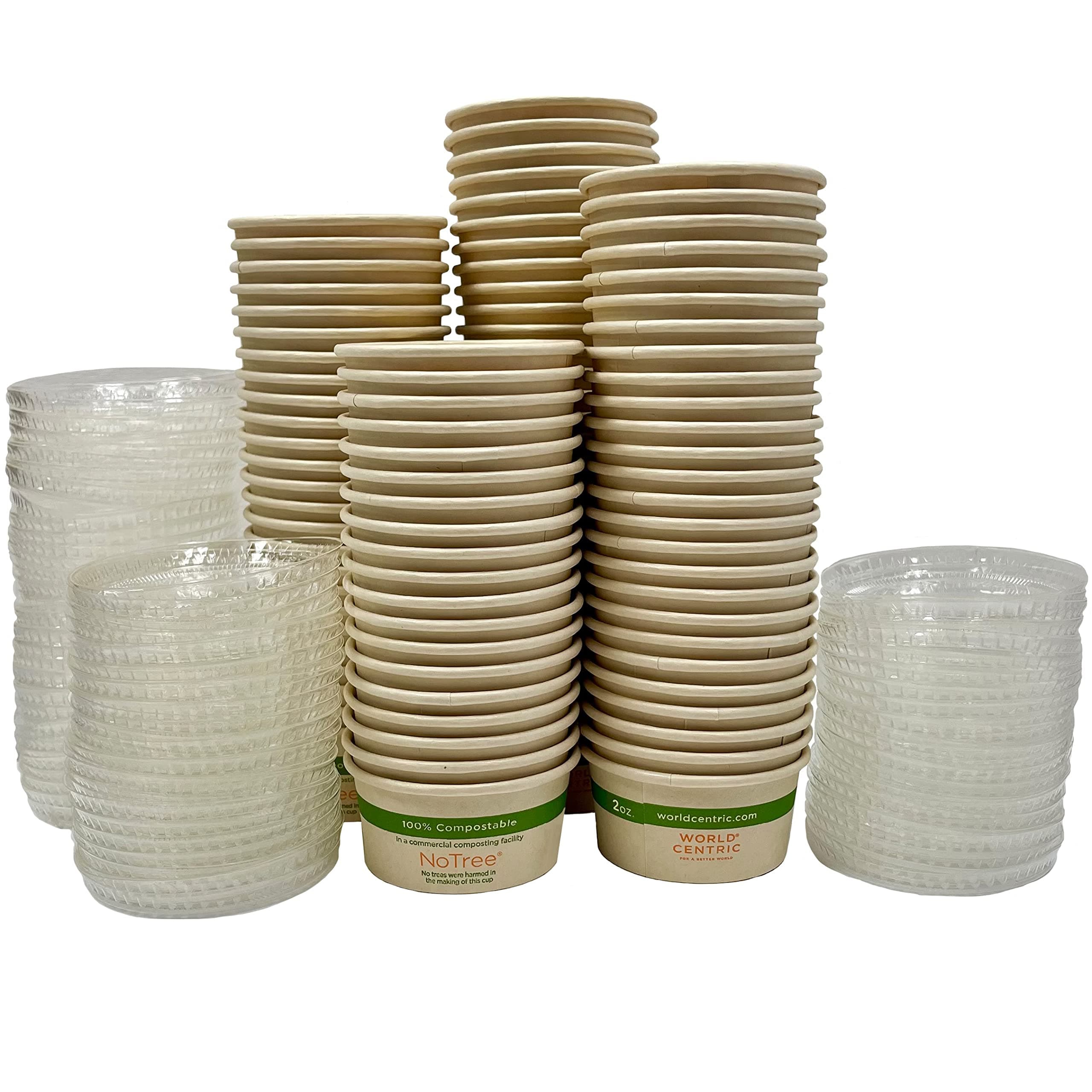 2 Ounce Souffle Cups and Lids - 100% Biodegradable and Compostable - 100 Pack