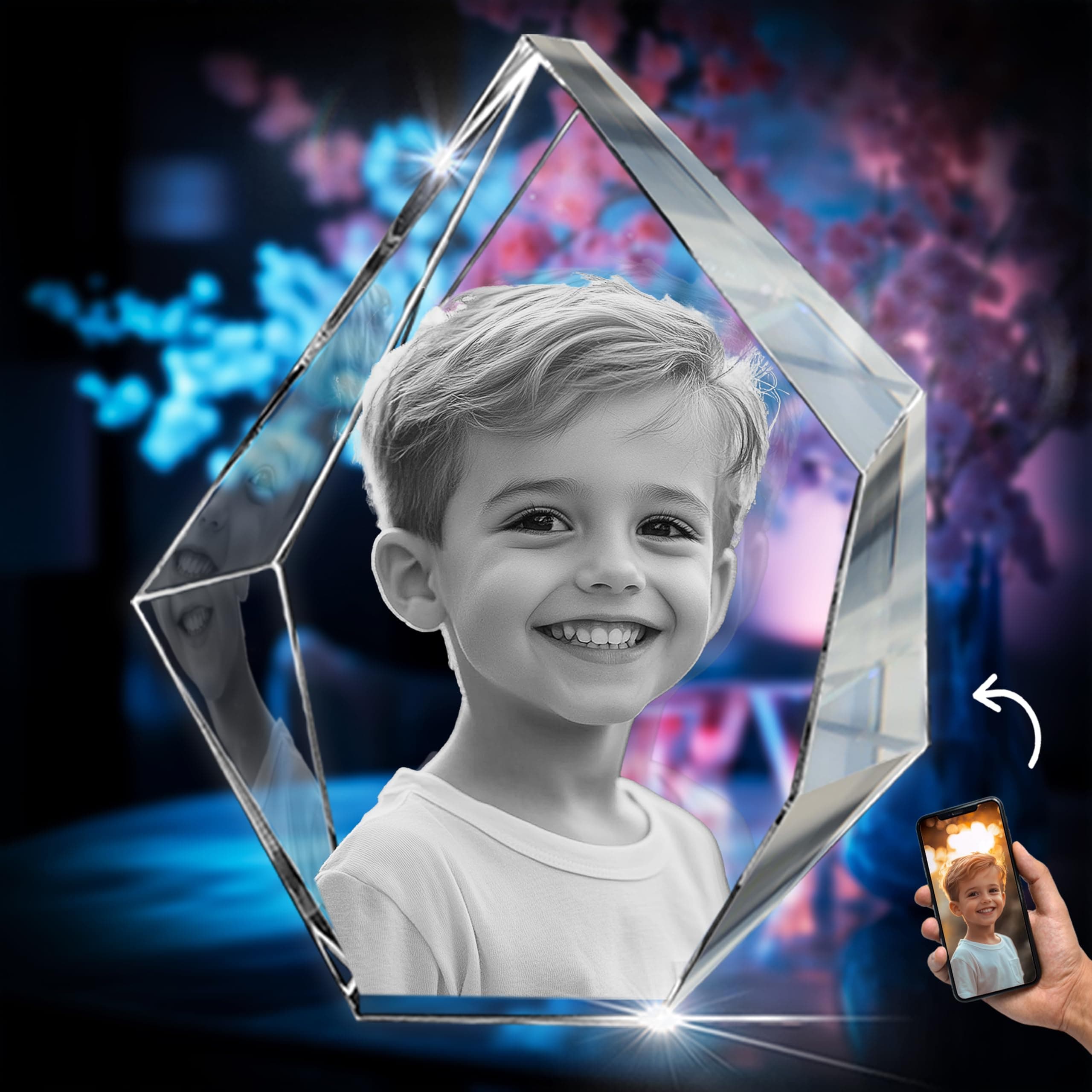 3D innovation 3D Crystal Photo, Personalized Memorial Gifts for Mom, Dad, Wife, Men, Pets, Laser Etched Crystal Detail, Prestige Glass Picture, Sympathy Gifts for Loss of Loved One