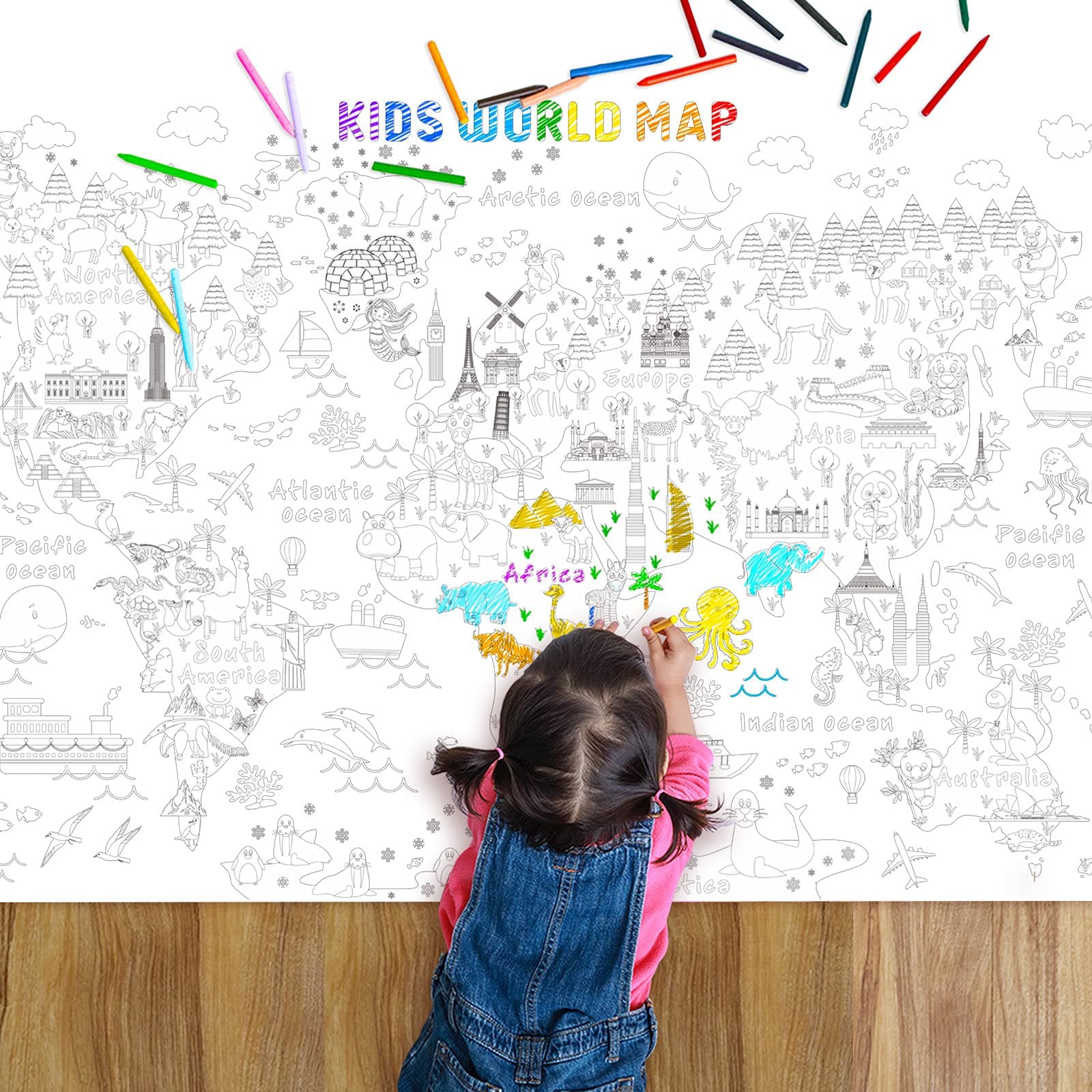 Giant Coloring Poster/Tablecloth Jumbo World Map Large Coloring Book Huge Tablecloth Education Poster for Classroom Home Birthday Party Favor, 43.3 x 31.5 Inch