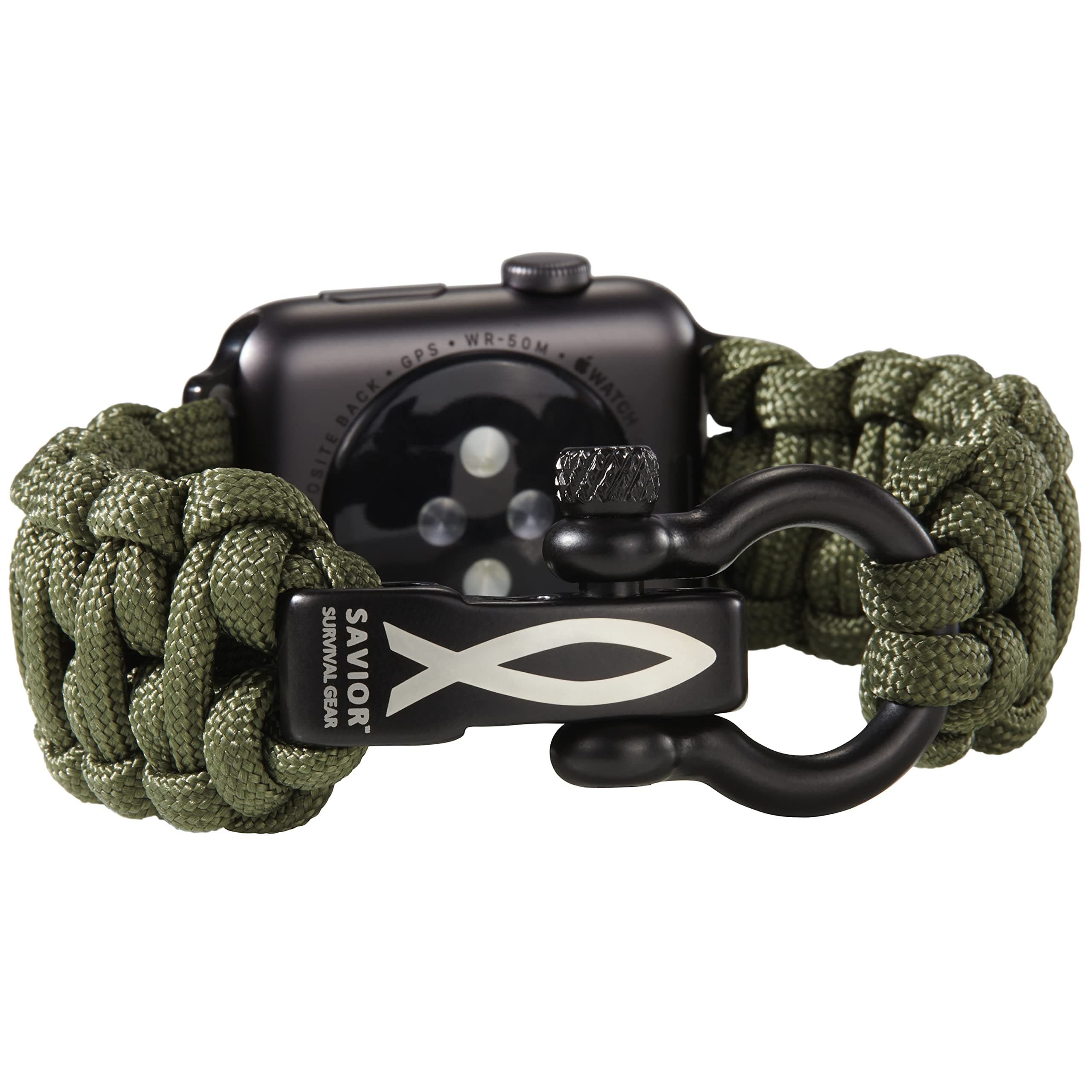 Savior Survival Gear Paracord Watch Band Compatible with Apple Watch 38mm, 40mm Apple Watch, and 41mm Apple Watch - Paracord Watch Band with Stainless Steel Adjustable Shackle (Army Green, Large)