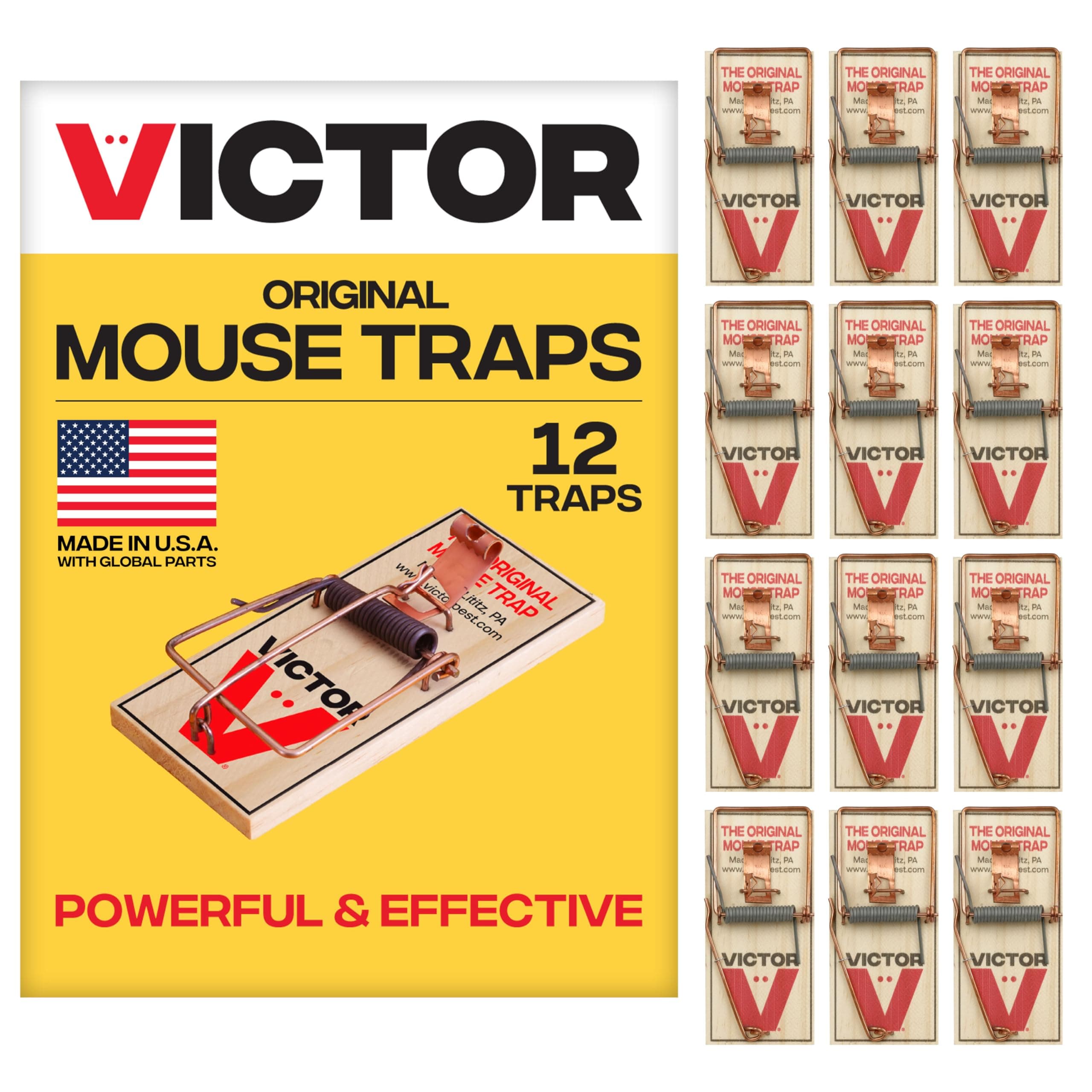 Victor Mouse Traps M150-12, Metal Pedal, Sustainably Sourced FSC Wood, Wooden Mouse Traps - Pack of 12